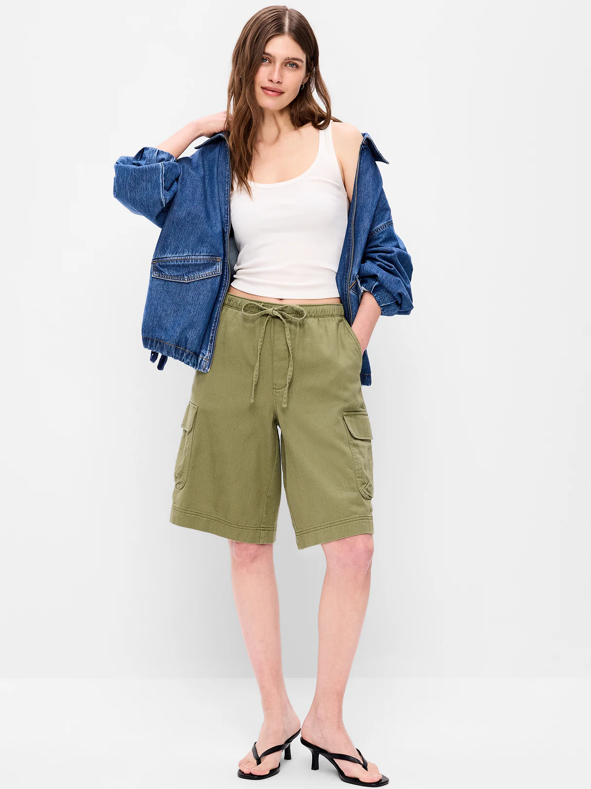 Mid-Rise Bermuda Cargo Shorts - Dried Grasses