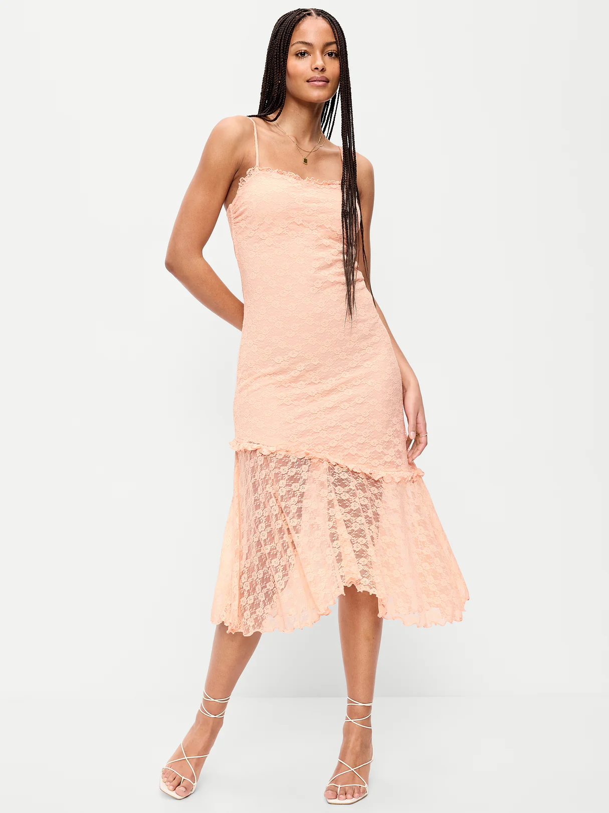 Fit & Flare Lace Midi Dress - Peach Gelato