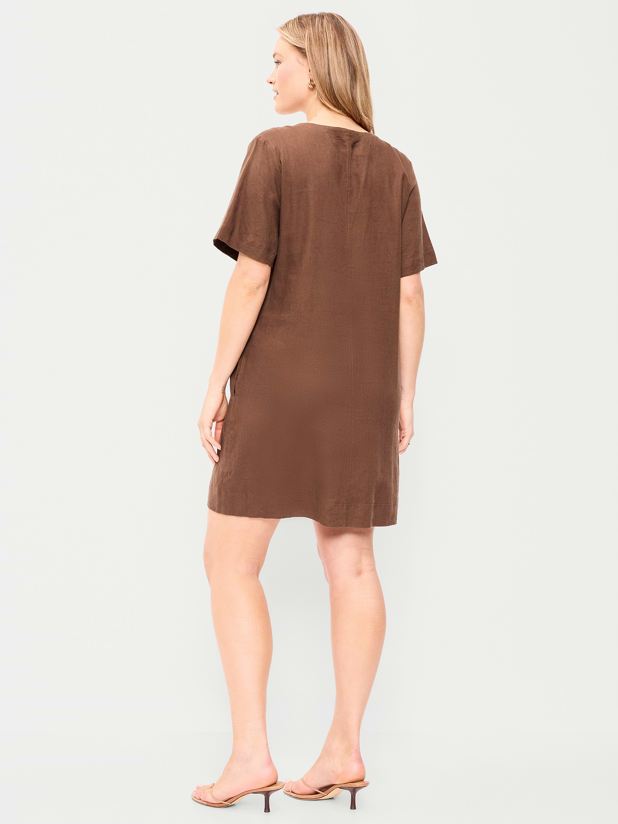 Short-Sleeve Linen-Blend Mini Shift Dress - Peppercorn