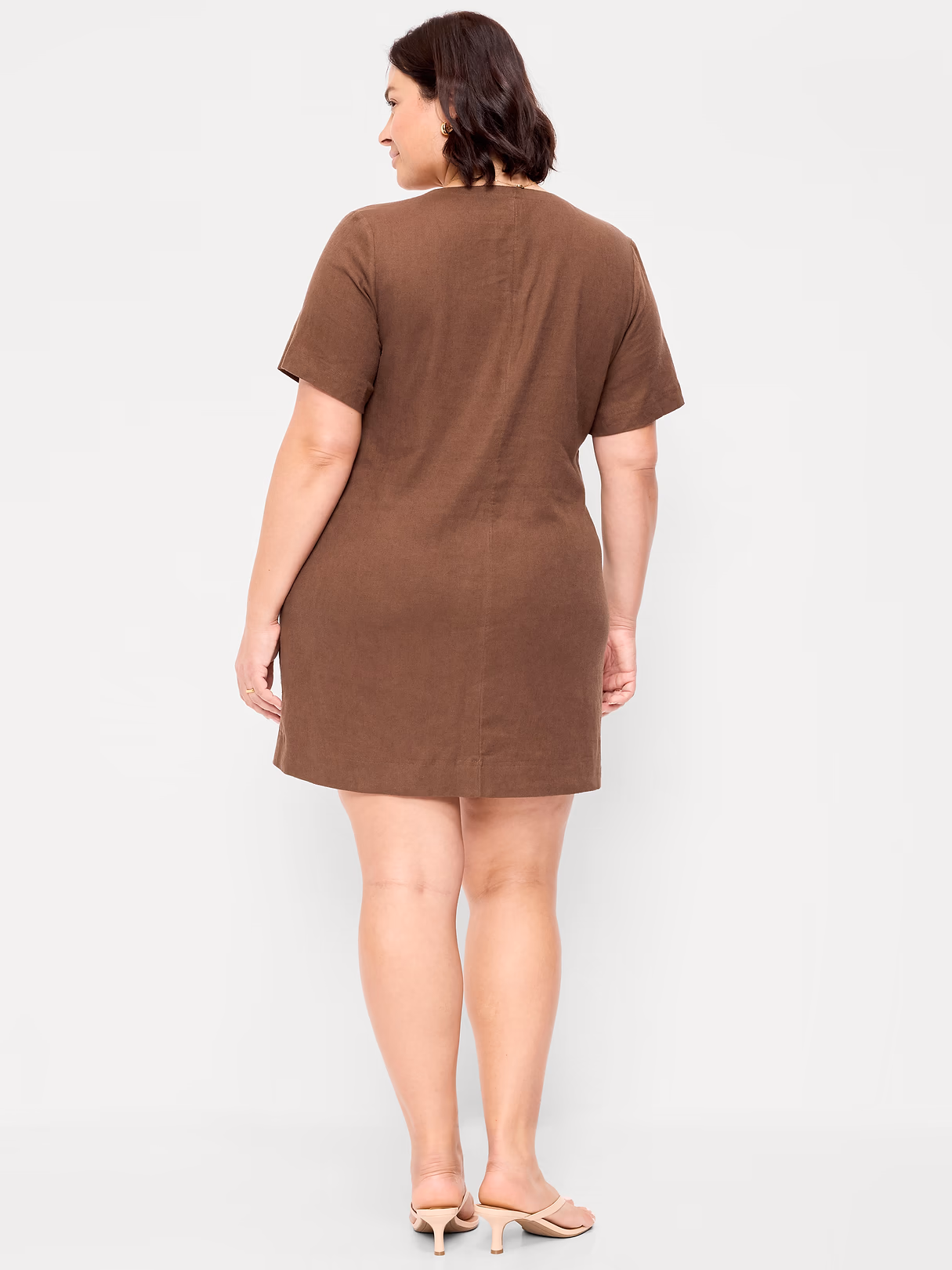 Short-Sleeve Linen-Blend Mini Shift Dress - Peppercorn