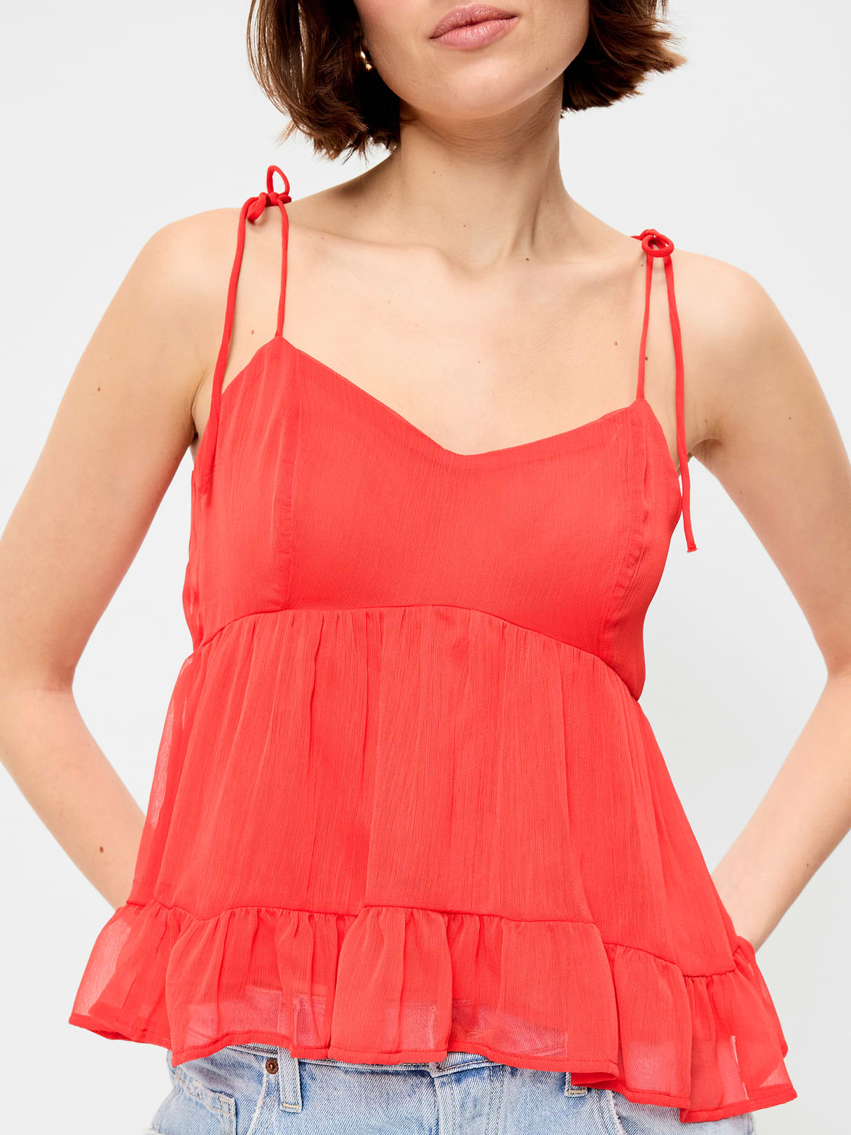 Chiffon Semi-Sheer Tie-Strap Cami Top - Moonfish Orange