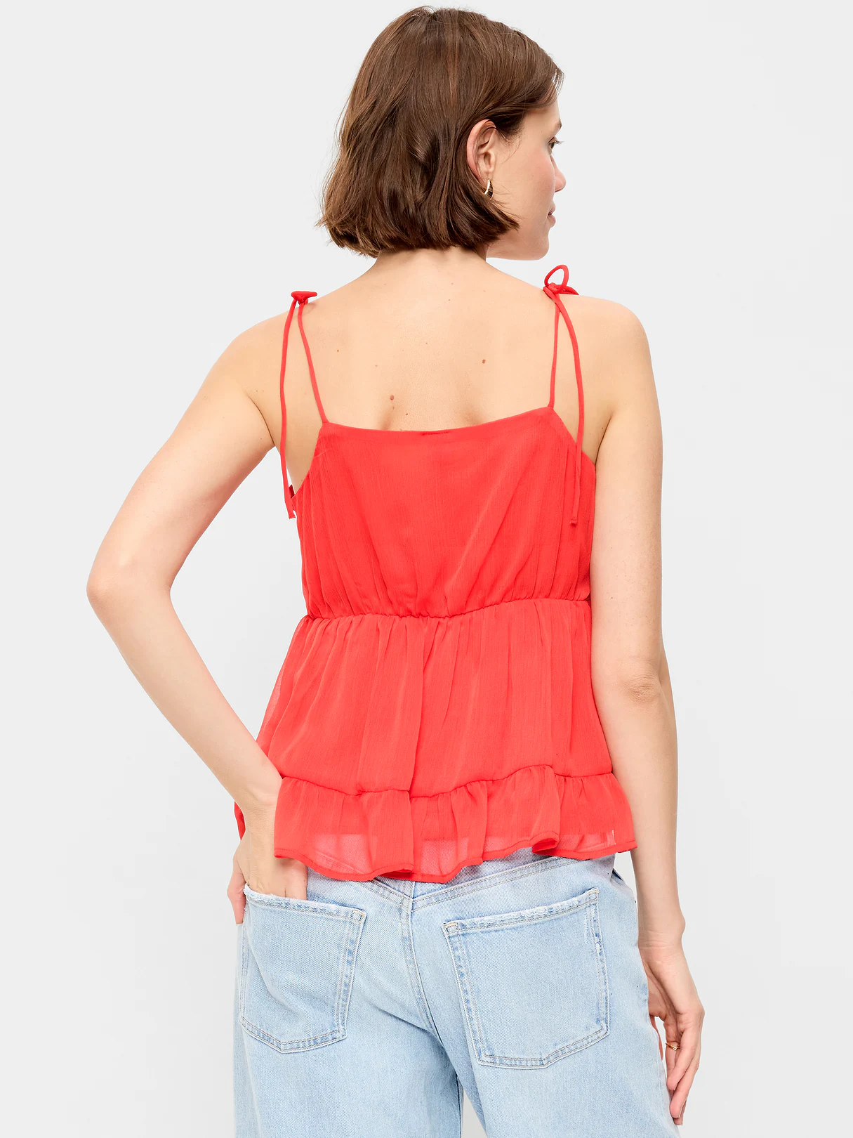 Chiffon Semi-Sheer Tie-Strap Cami Top - Moonfish Orange