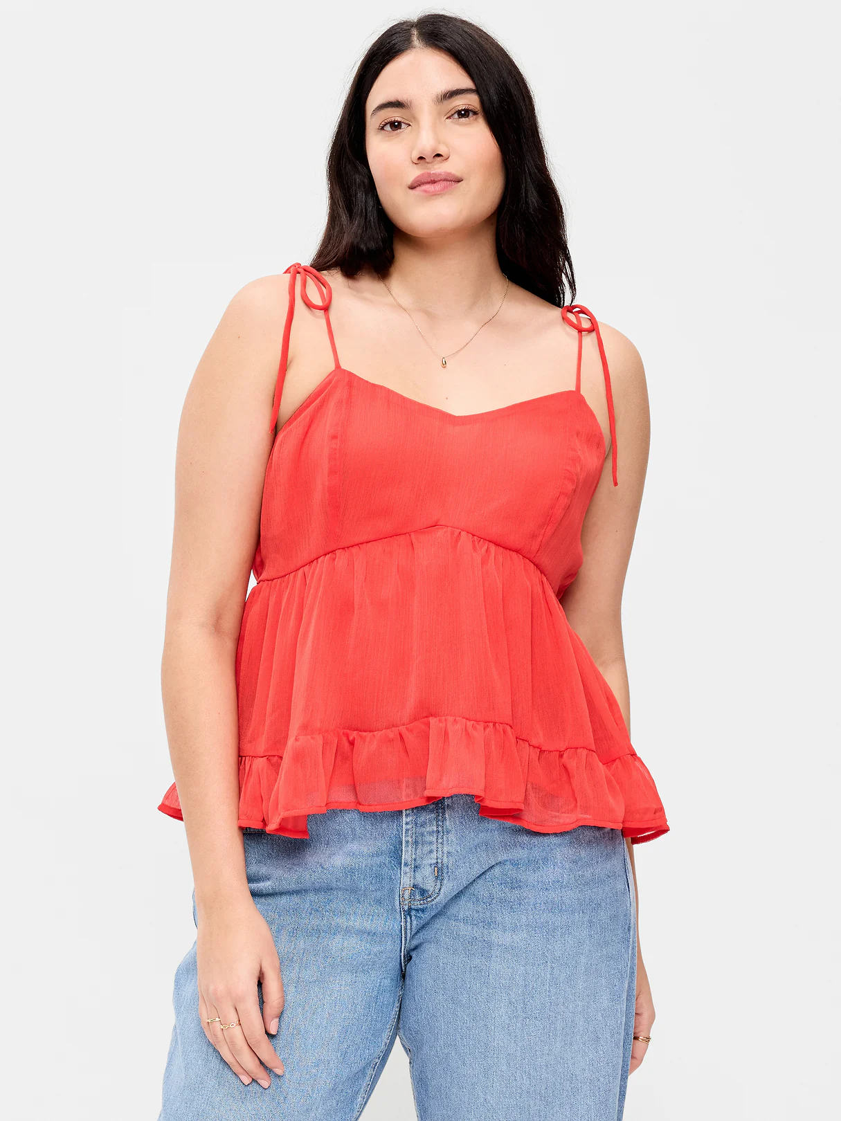 Chiffon Semi-Sheer Tie-Strap Cami Top - Moonfish Orange