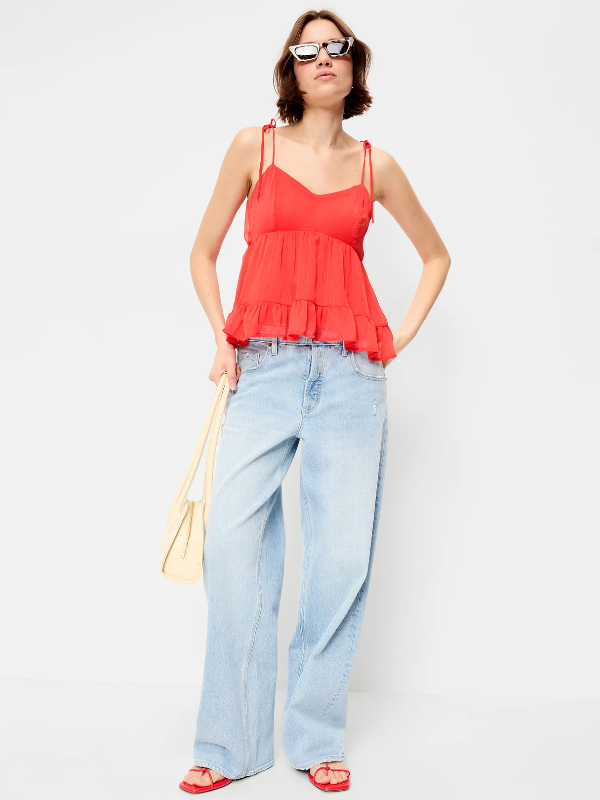 Chiffon Semi-Sheer Tie-Strap Cami Top - Moonfish Orange