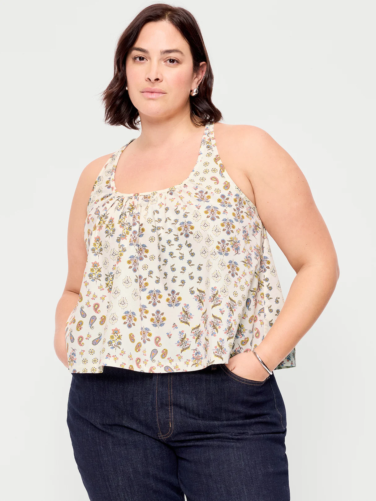 Sleeveless Trapeze Tank Top - Block Print