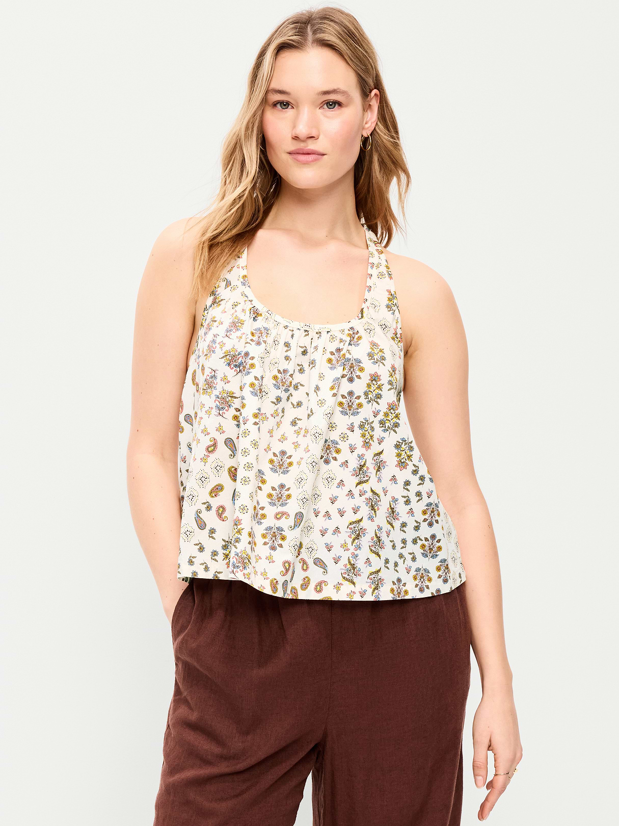 Sleeveless Trapeze Tank Top - Block Print