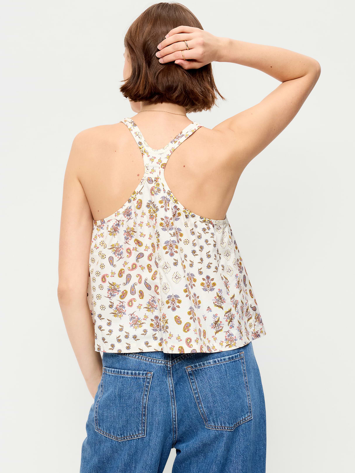 Sleeveless Trapeze Tank Top - Block Print