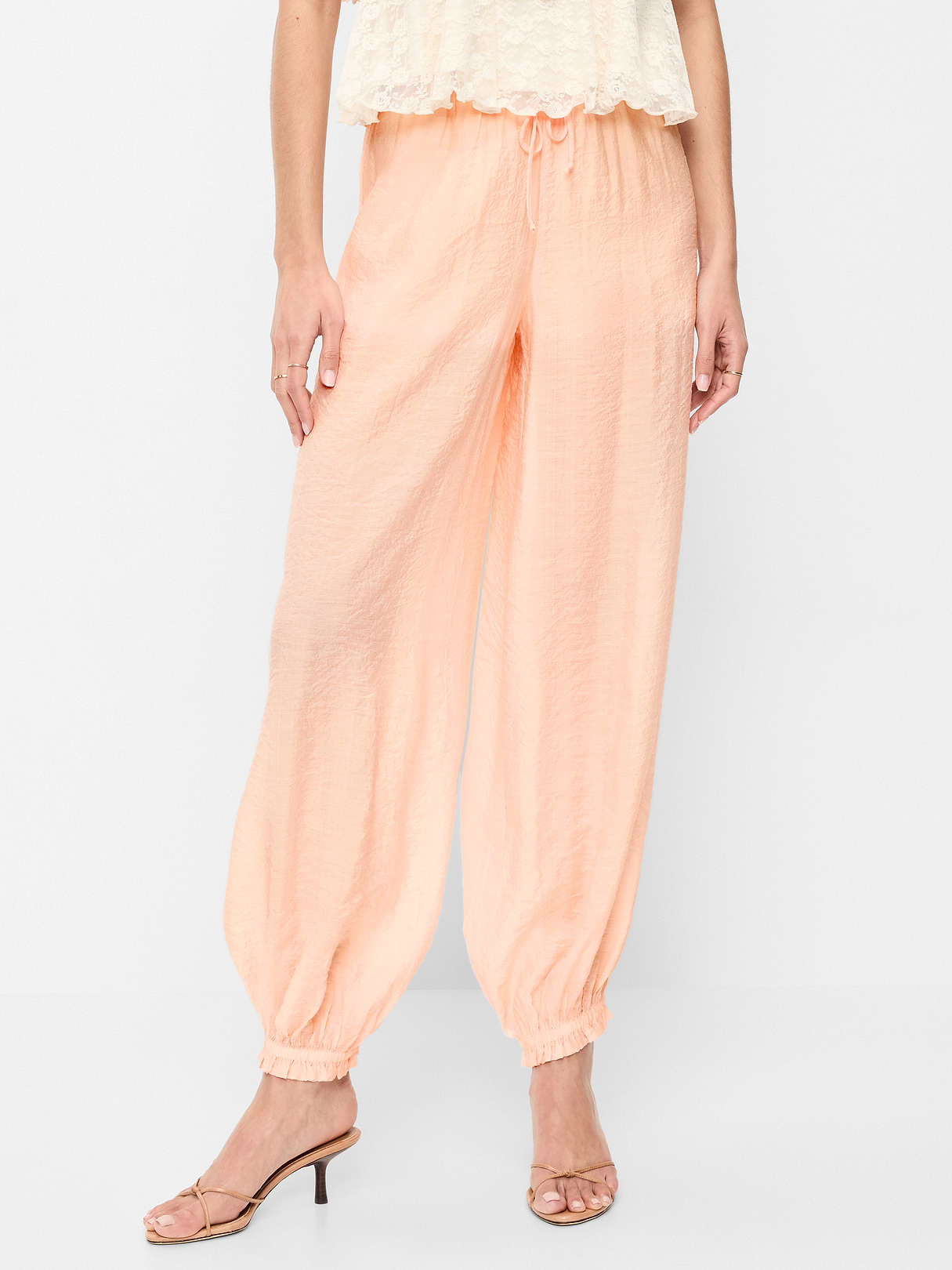 High-Waisted Sheer Chiffon Harem Pants - Peach Gelato