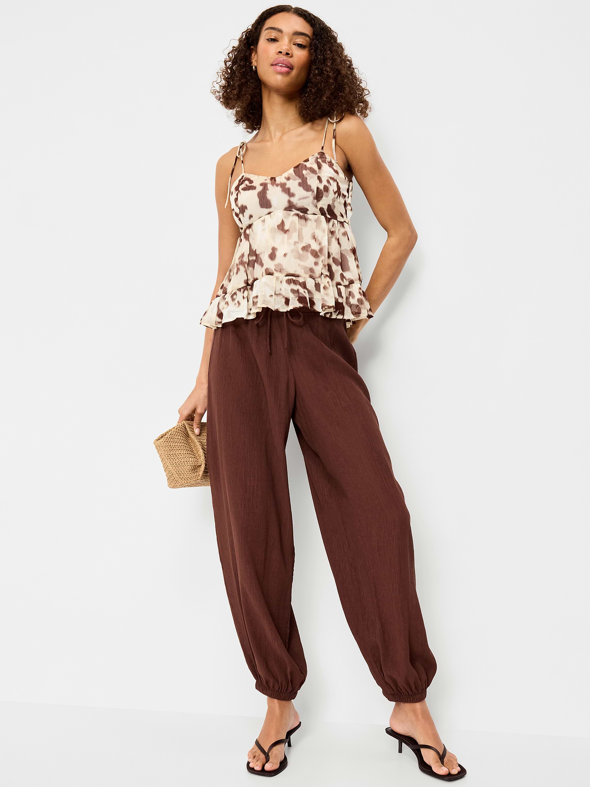 Chiffon Semi-Sheer Tie-Strap Cami Top - Animal Print