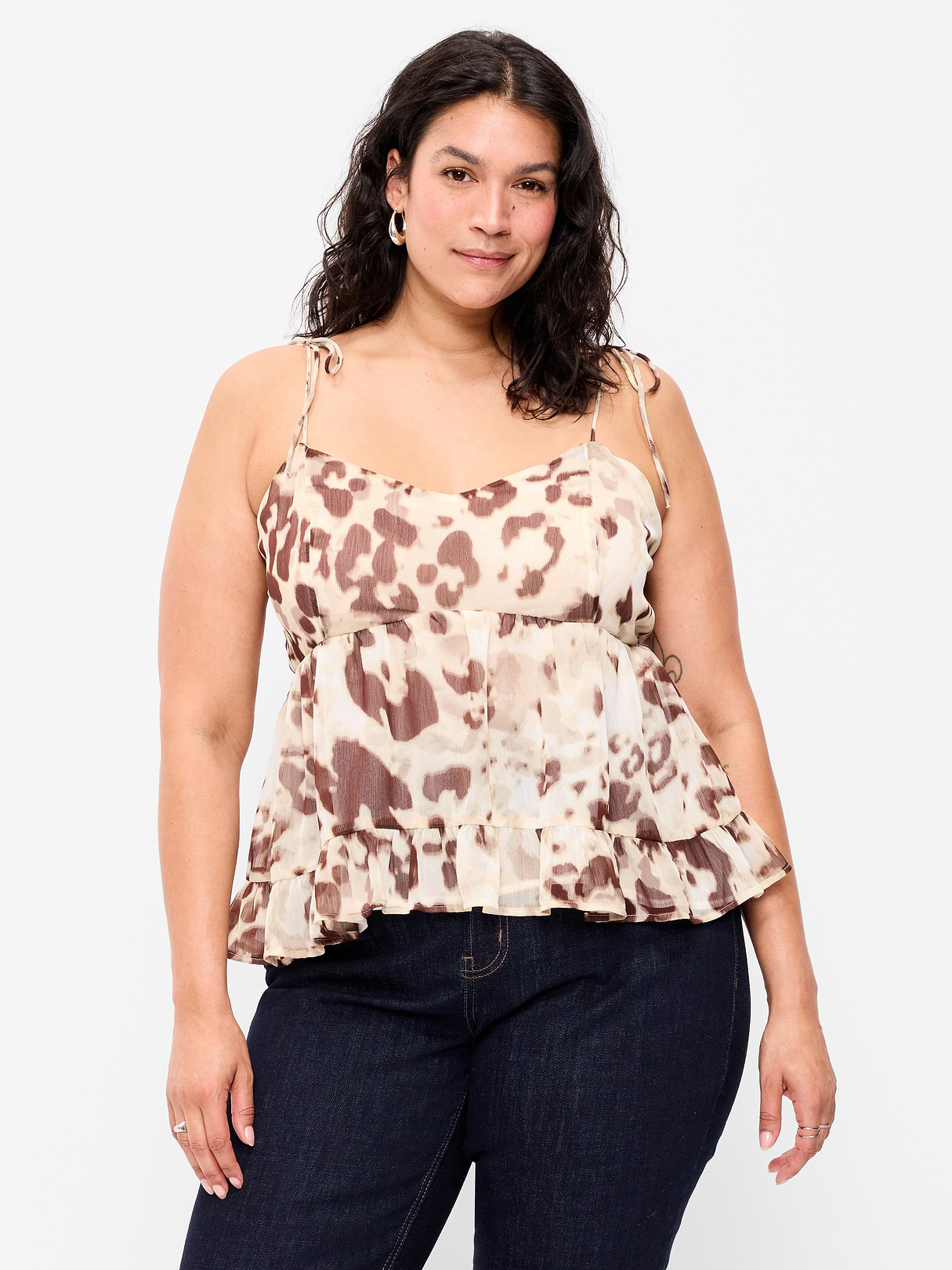 Chiffon Semi-Sheer Tie-Strap Cami Top - Animal Print