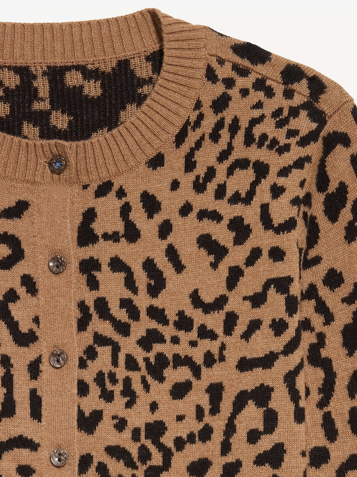 SoSoft Cropped Crew-Neck Cardigan - Brown Leopard