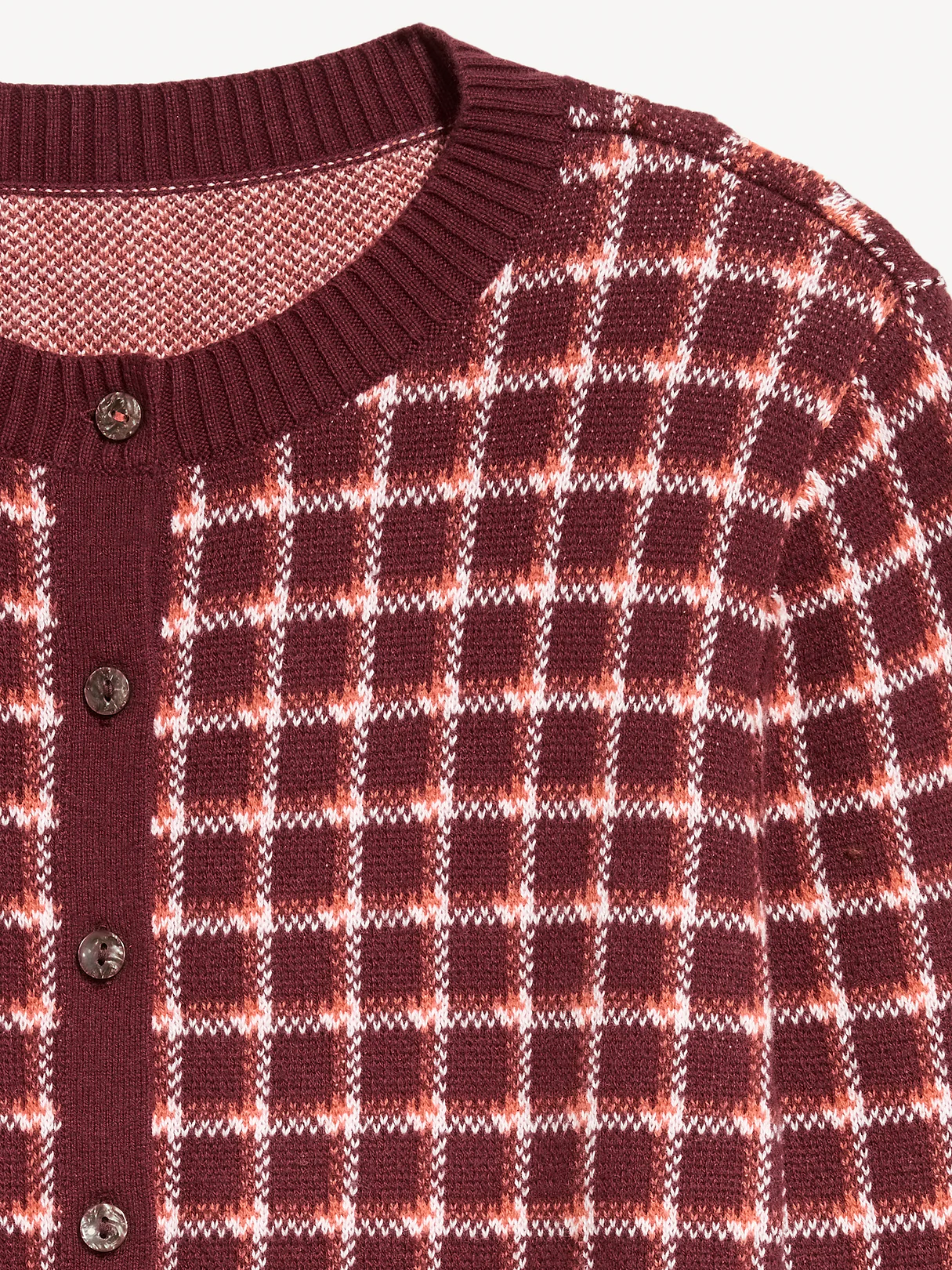 SoSoft Cropped Crew-Neck Cardigan - Red Plaid