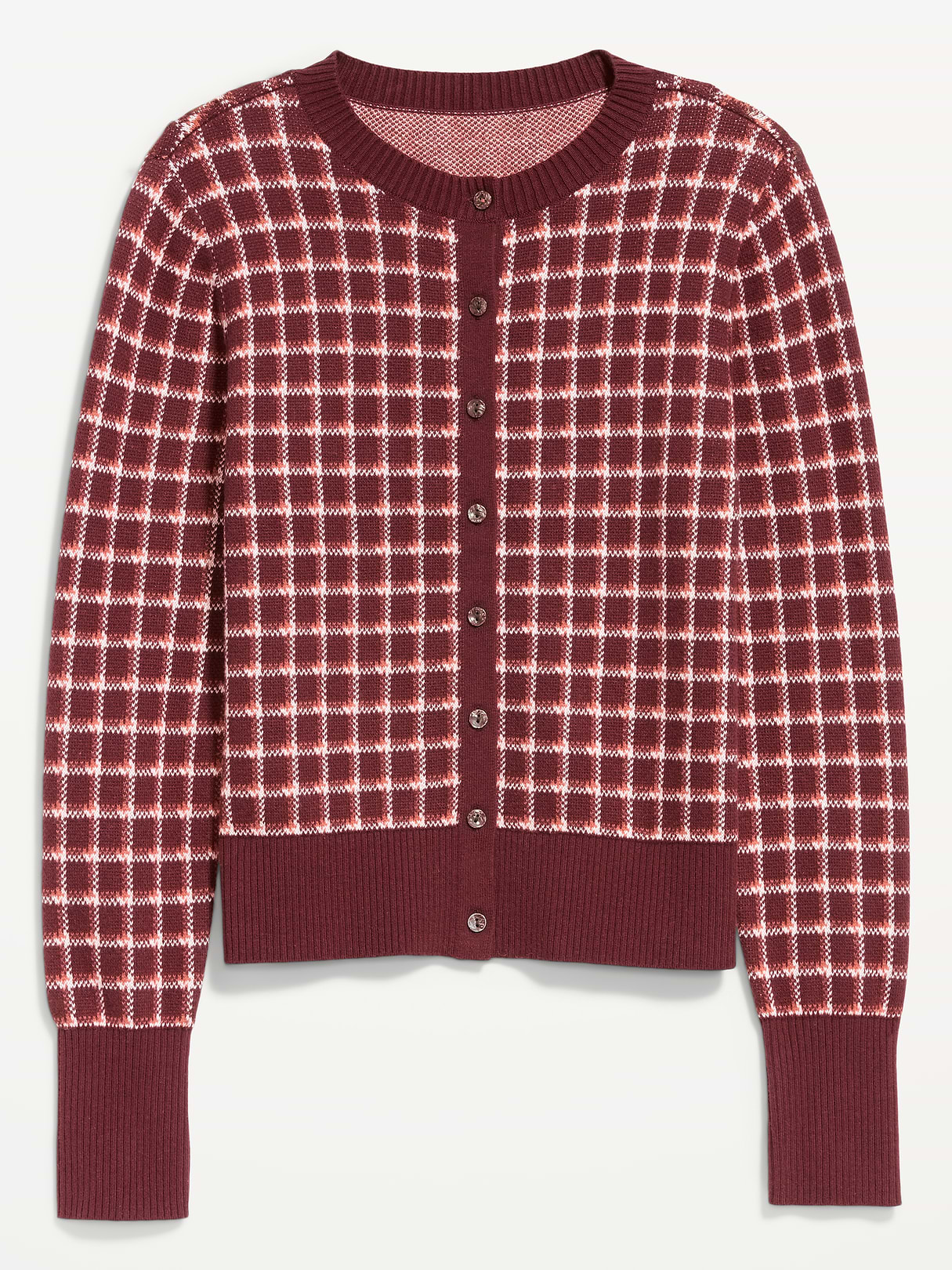 SoSoft Cropped Crew-Neck Cardigan - Red Plaid