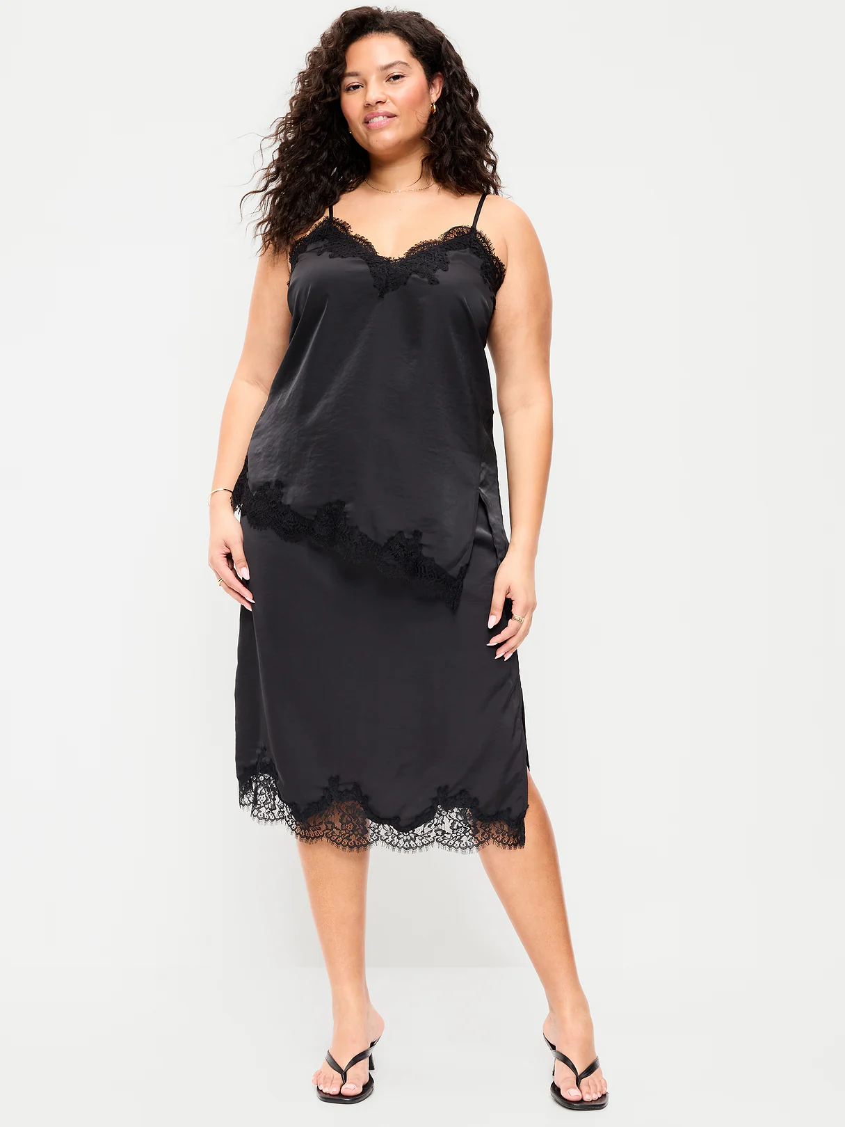 Lace Slip Midi Skirt - Black Jack