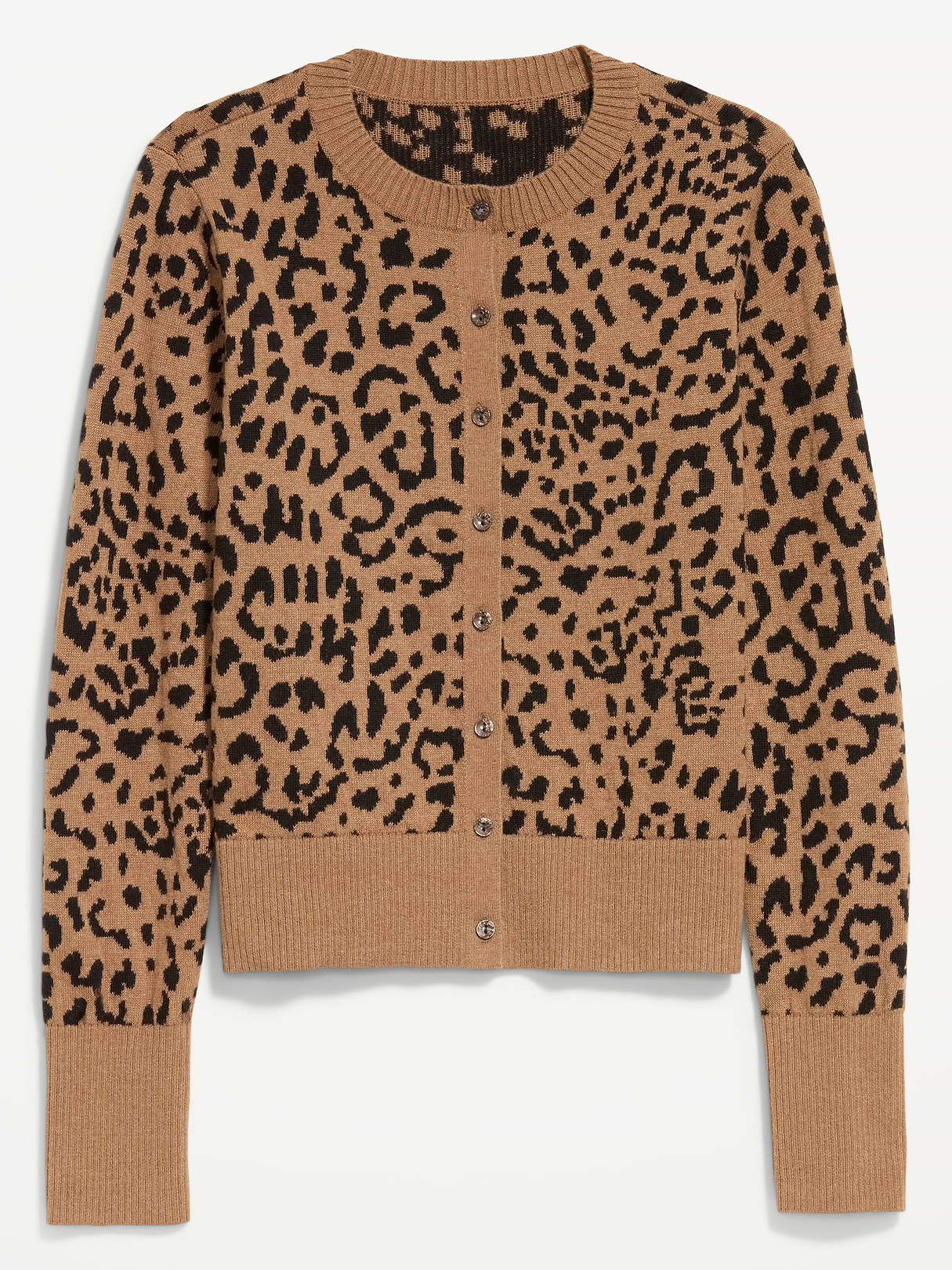 SoSoft Cropped Crew-Neck Cardigan - Brown Leopard