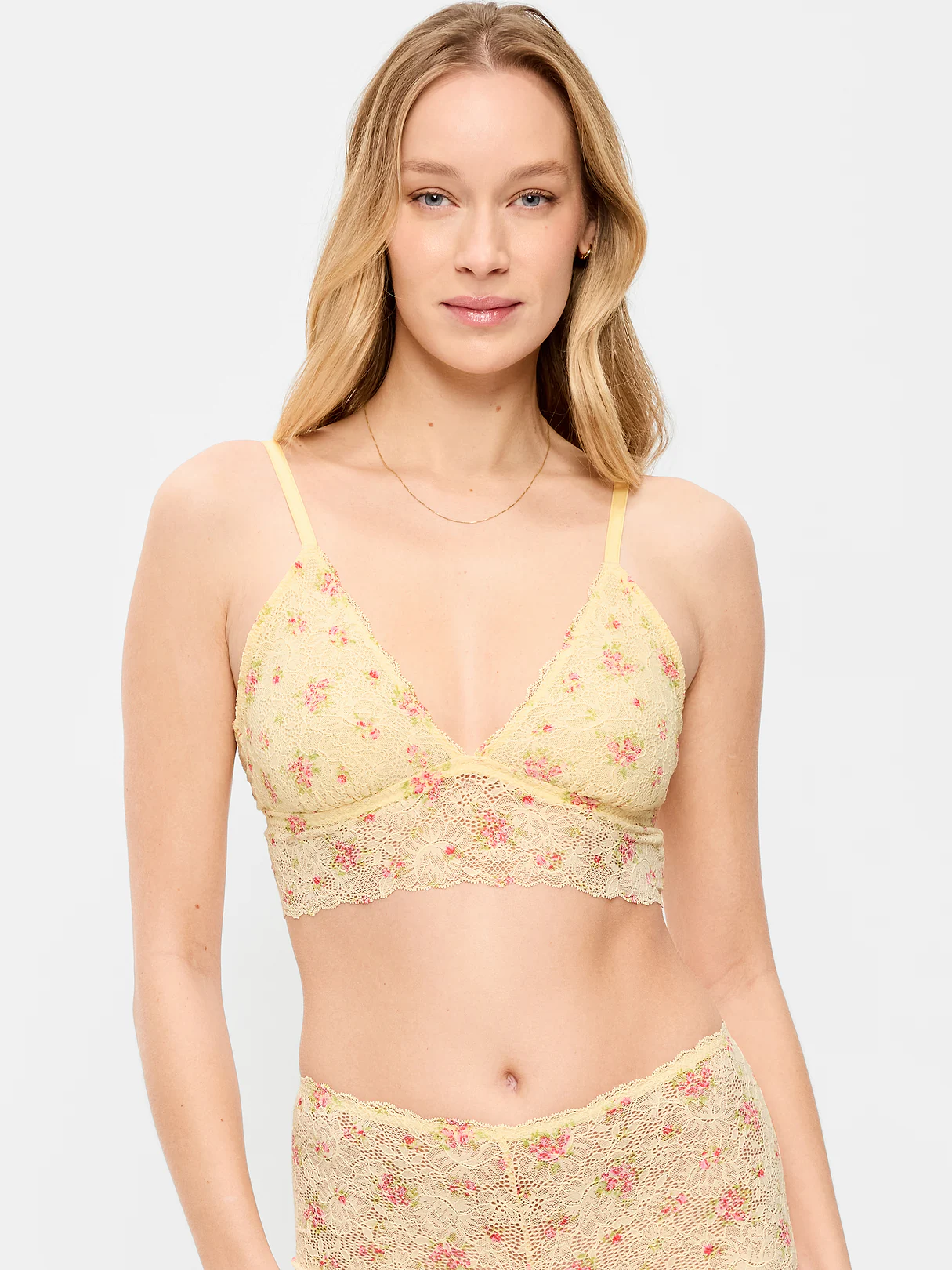 Lace Longline Bralette - Yellow Floral