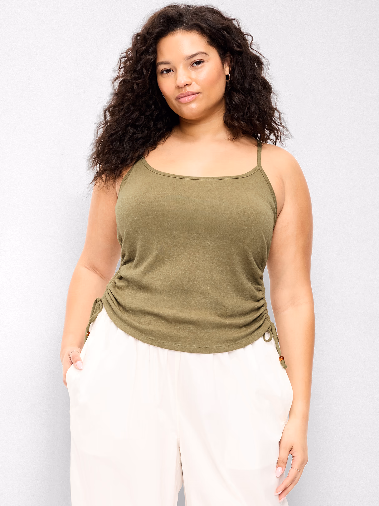 Shirred Side Cami Tank Top - Kombu