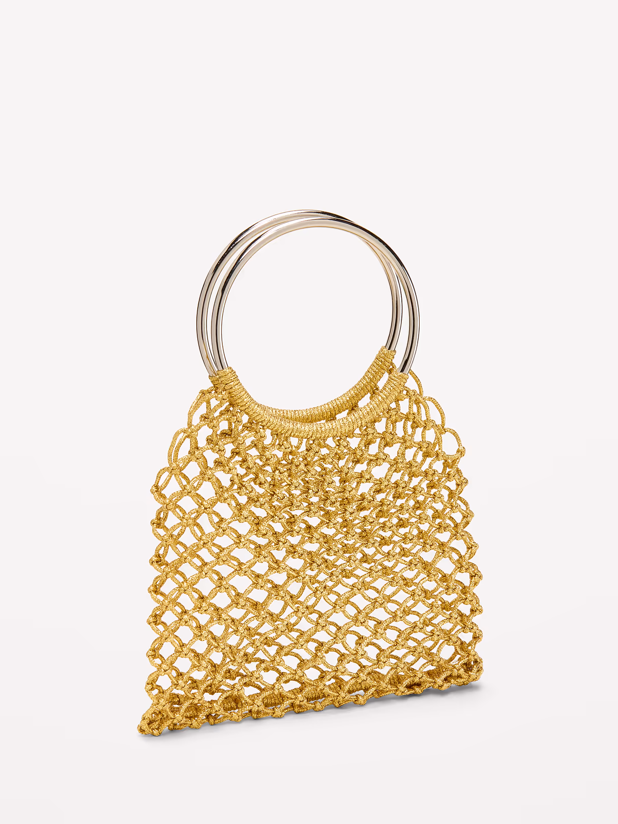 Metallic Crochet Ring Handle Bag - Golden Hour