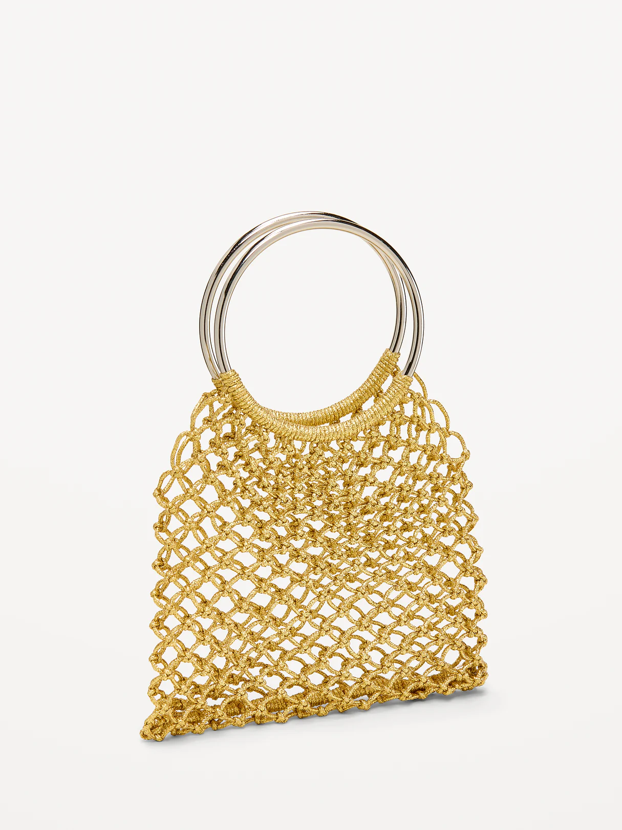Metallic Crochet Ring Handle Bag - Golden Hour