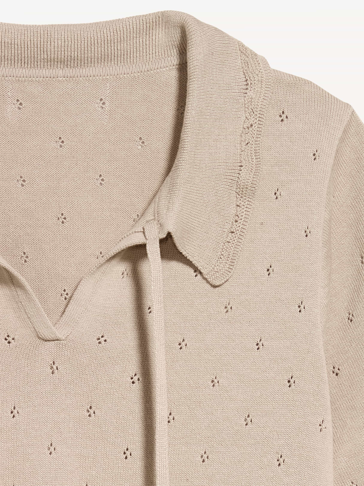 Tie-Front Seaside Cotton Pointelle Cropped Polo - Hemisphere