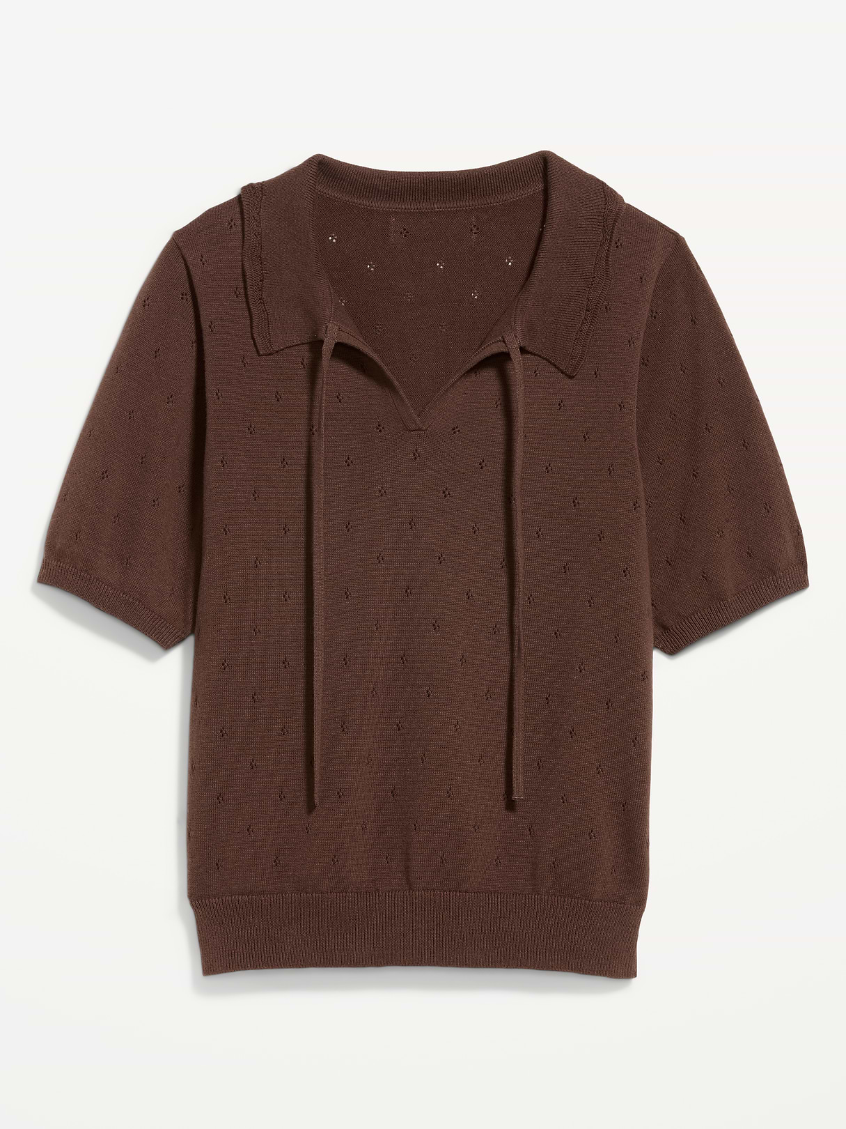 Tie-Front Seaside Cotton Pointelle Cropped Polo - Earthen