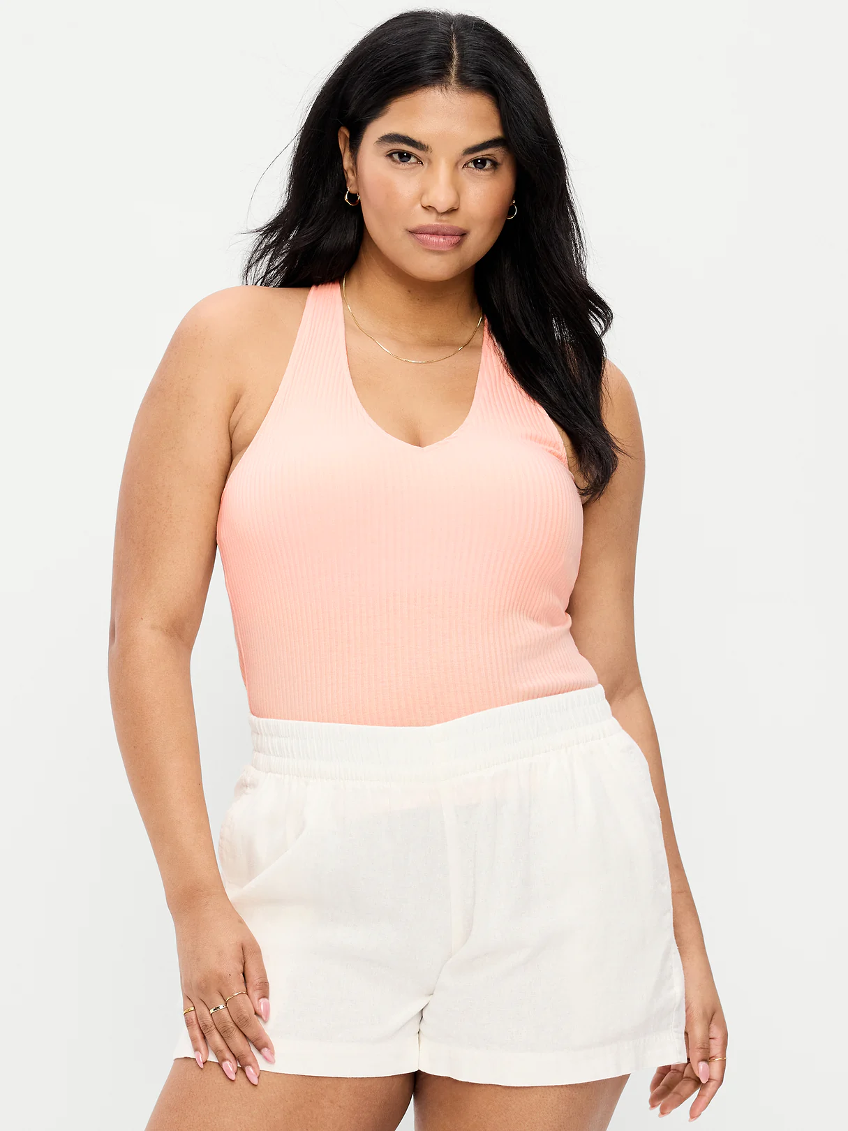 Ribbed Loop-Back Halter Top - Peach Gelato