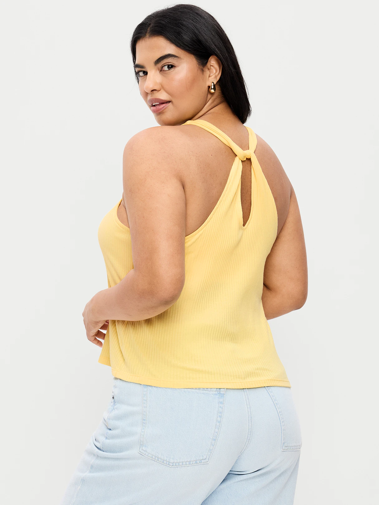 Ribbed Loop-Back Halter Top - Sunbeam