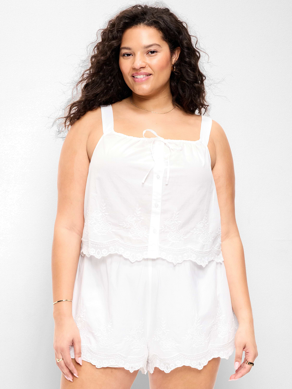 Tie-Front Cami Tank Top - White Lilies