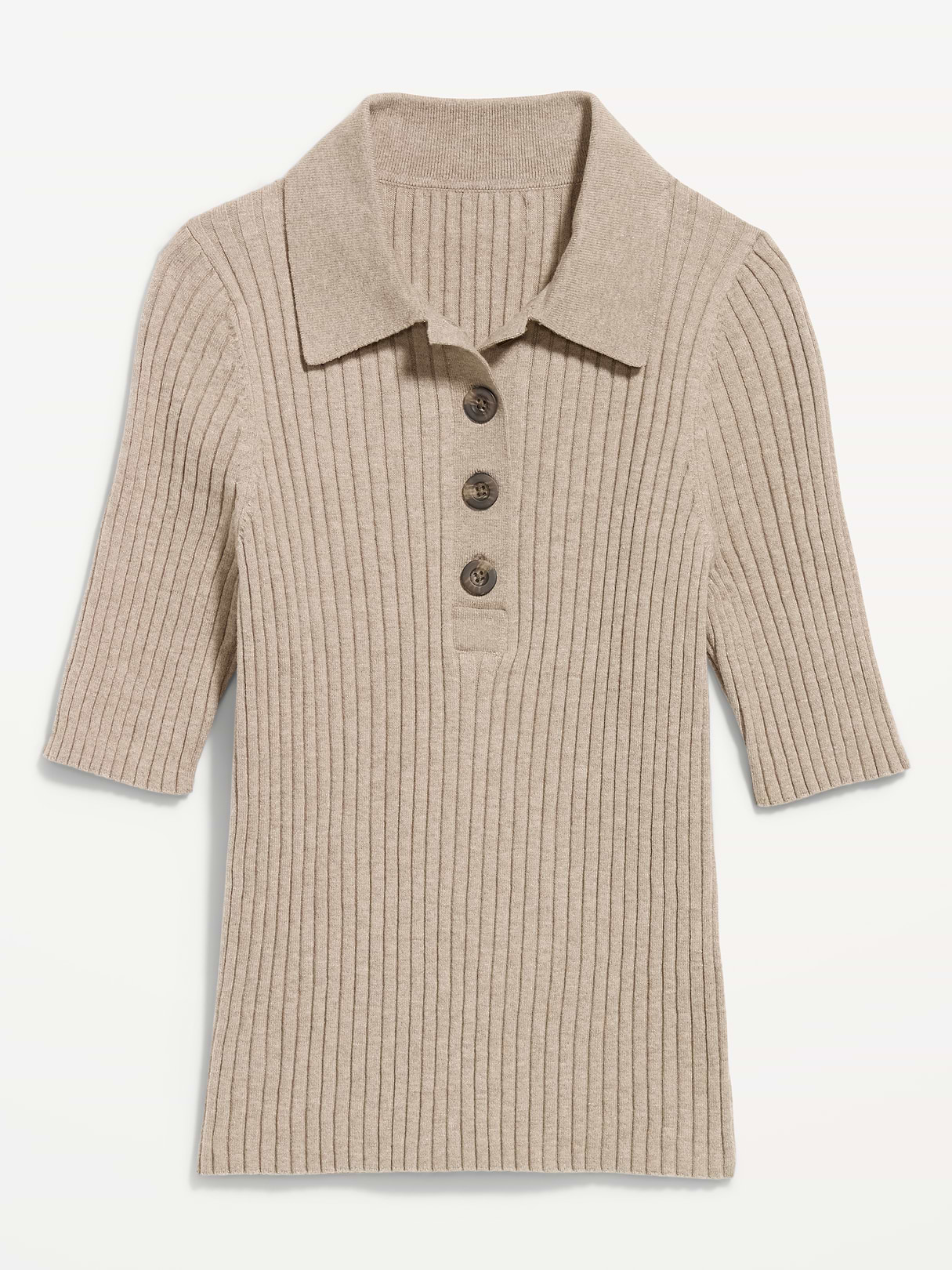 Short-Sleeve Ribbed Polo - Mushroom