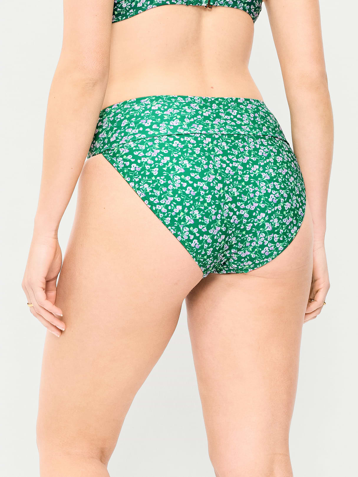 High-Waisted Cinched Bikini Swim Bottoms - Green Floral