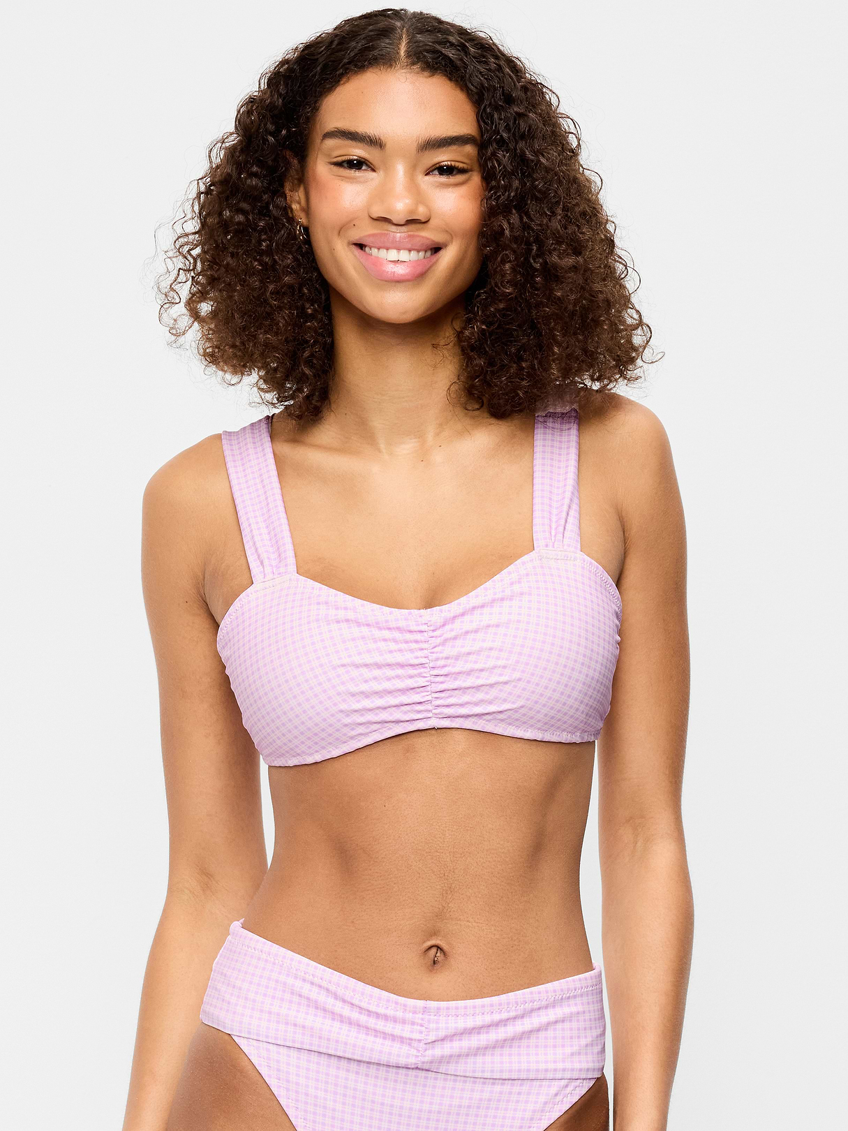 Cinched Swim Top - Purple Gingham