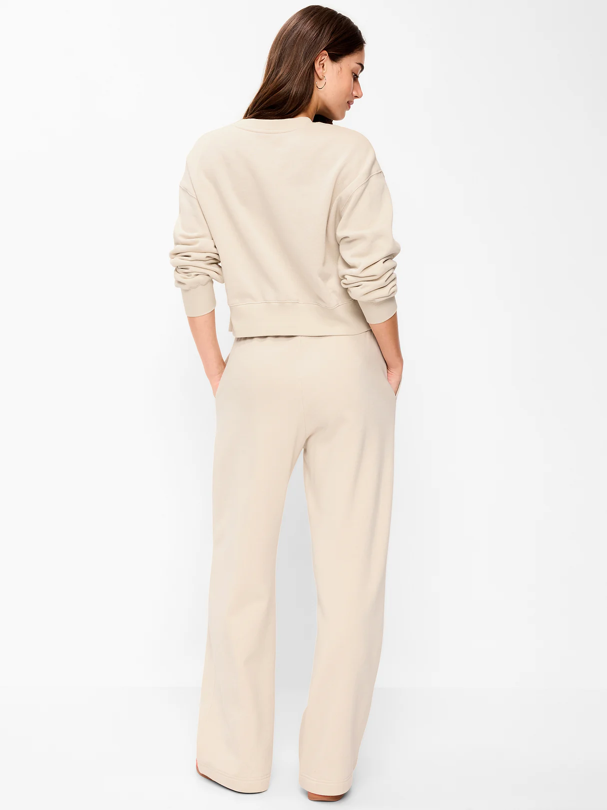 High-Waisted Fleece Wide-Leg Sweatpants - Wish Bone