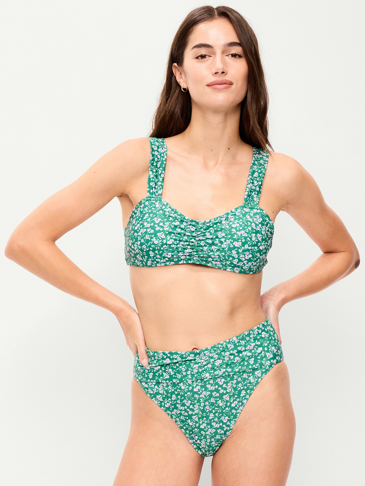 Cinched Swim Top - Green Floral