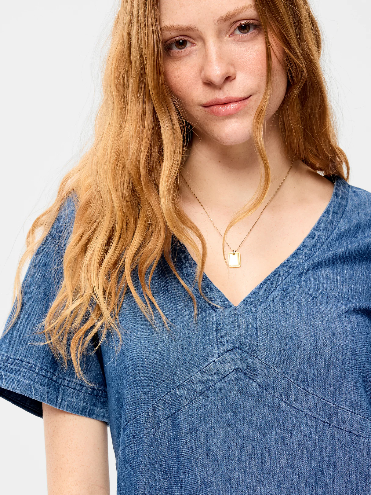 Short-Sleeve Linen-Blend Mini Shift Dress - Medium Wash