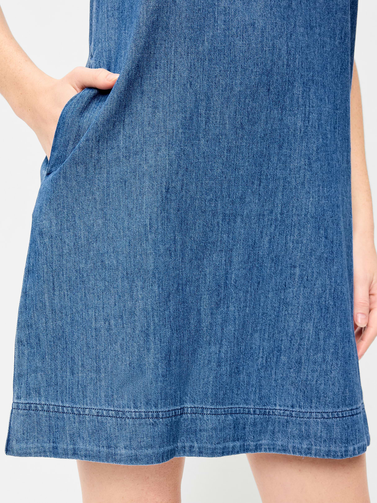 Short-Sleeve Linen-Blend Mini Shift Dress - Medium Wash