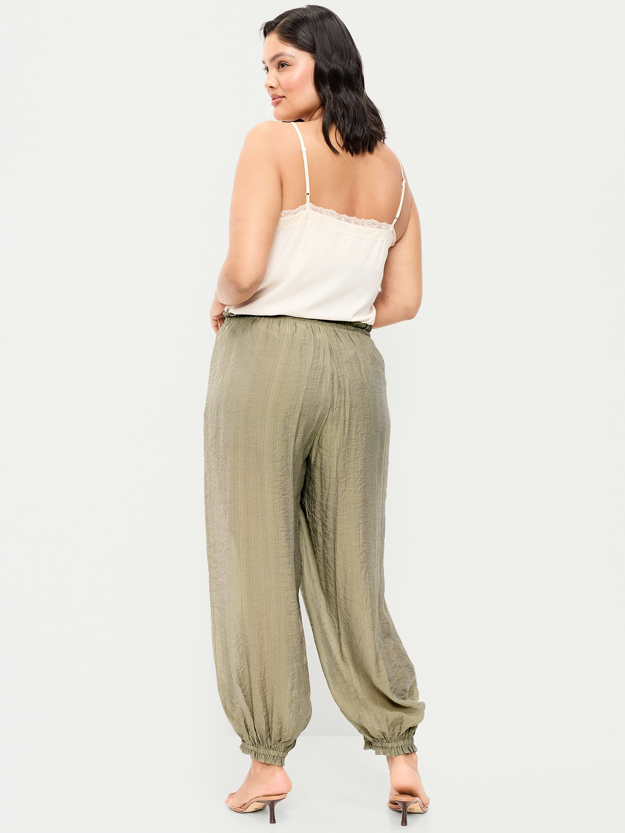 High-Waisted Sheer Chiffon Harem Pants - Dried Grasses