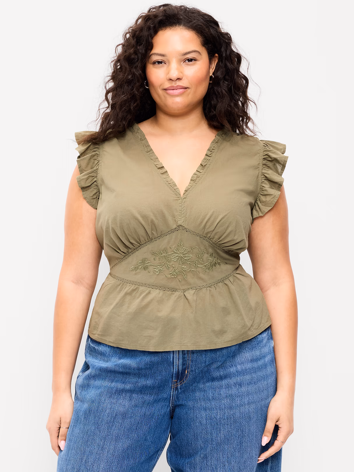Flutter-Sleeve Embroidered Top - Bare Ground