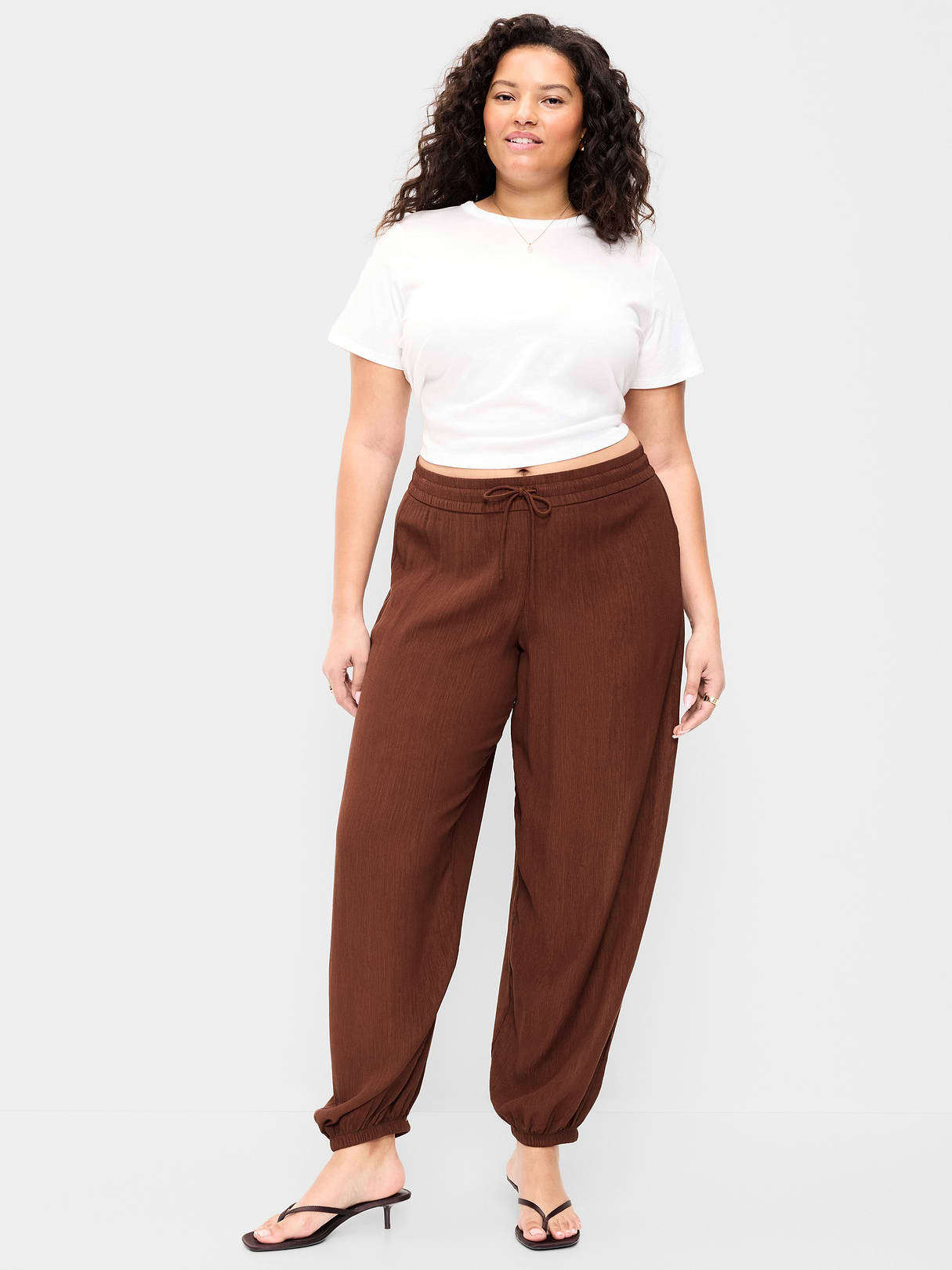 High-Waisted Sheer Crinkle Crepe Harem Pants - Peppercorn