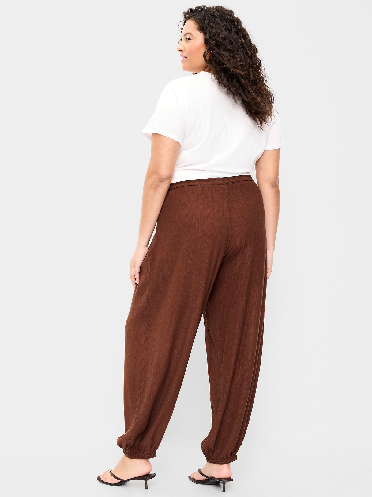 High-Waisted Sheer Crinkle Crepe Harem Pants - Peppercorn