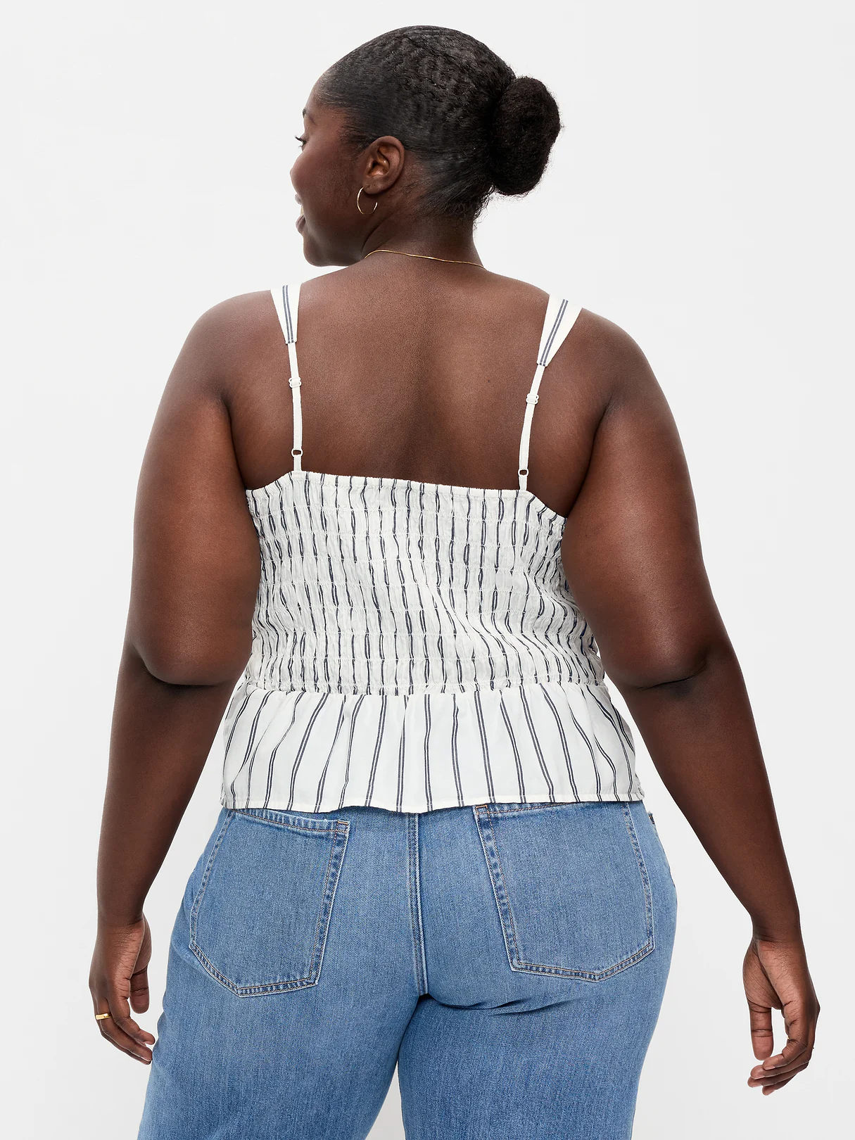Smocked Peplum Tank Top - White Stripe