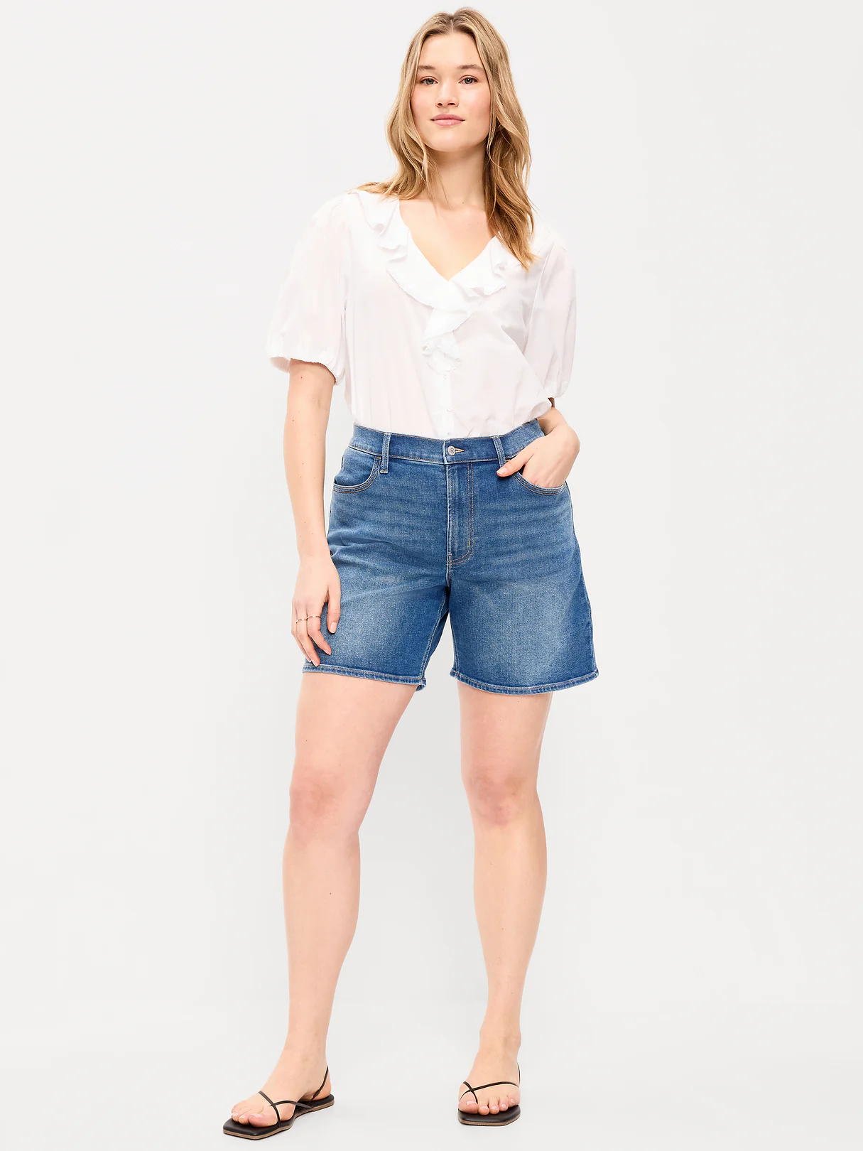 High-Waisted Wow Jean Shorts -- 7-inch inseam - New Moon