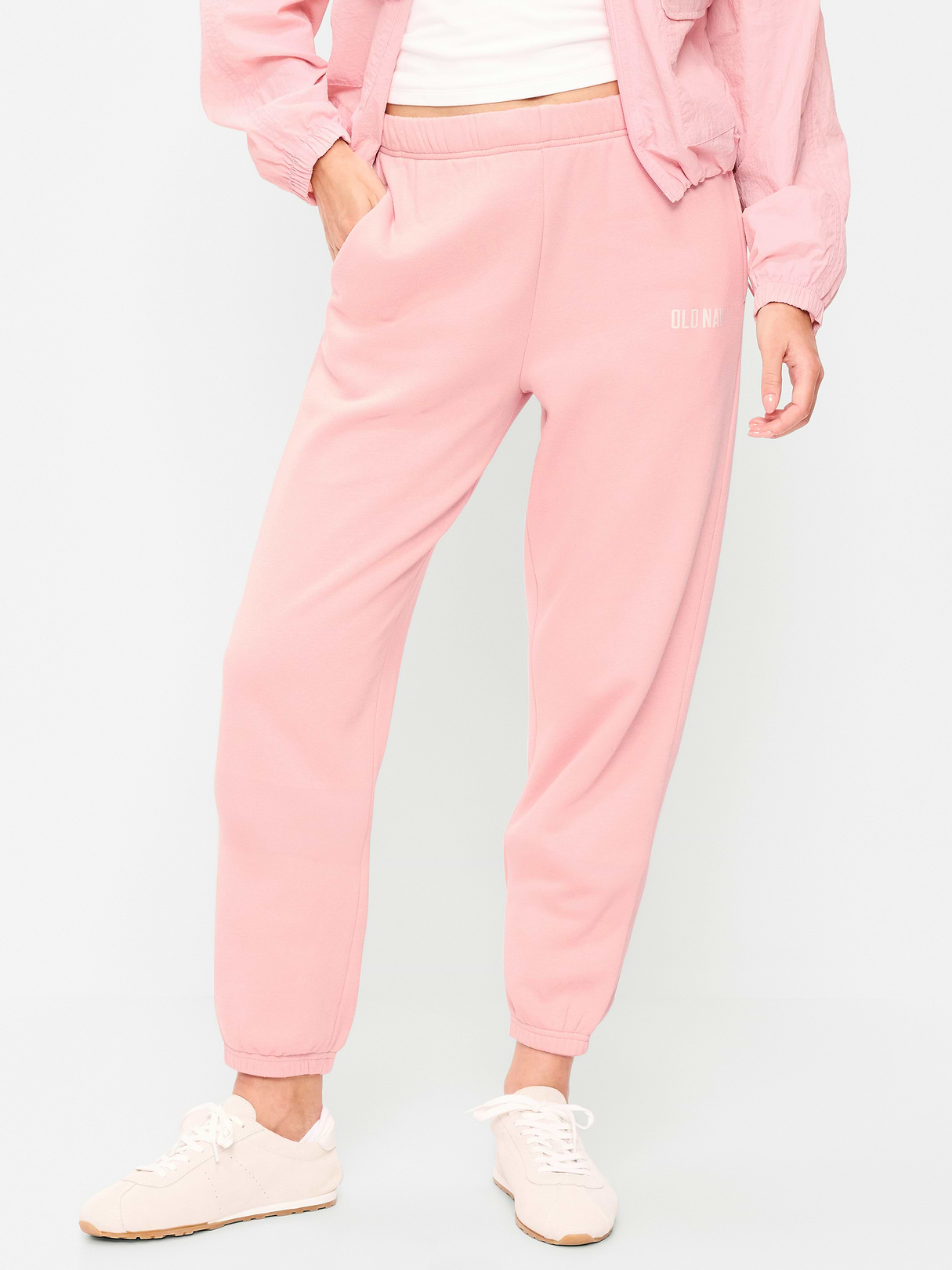 High-Waisted Cinched-Ankle Sweatpants - Abalone Pink