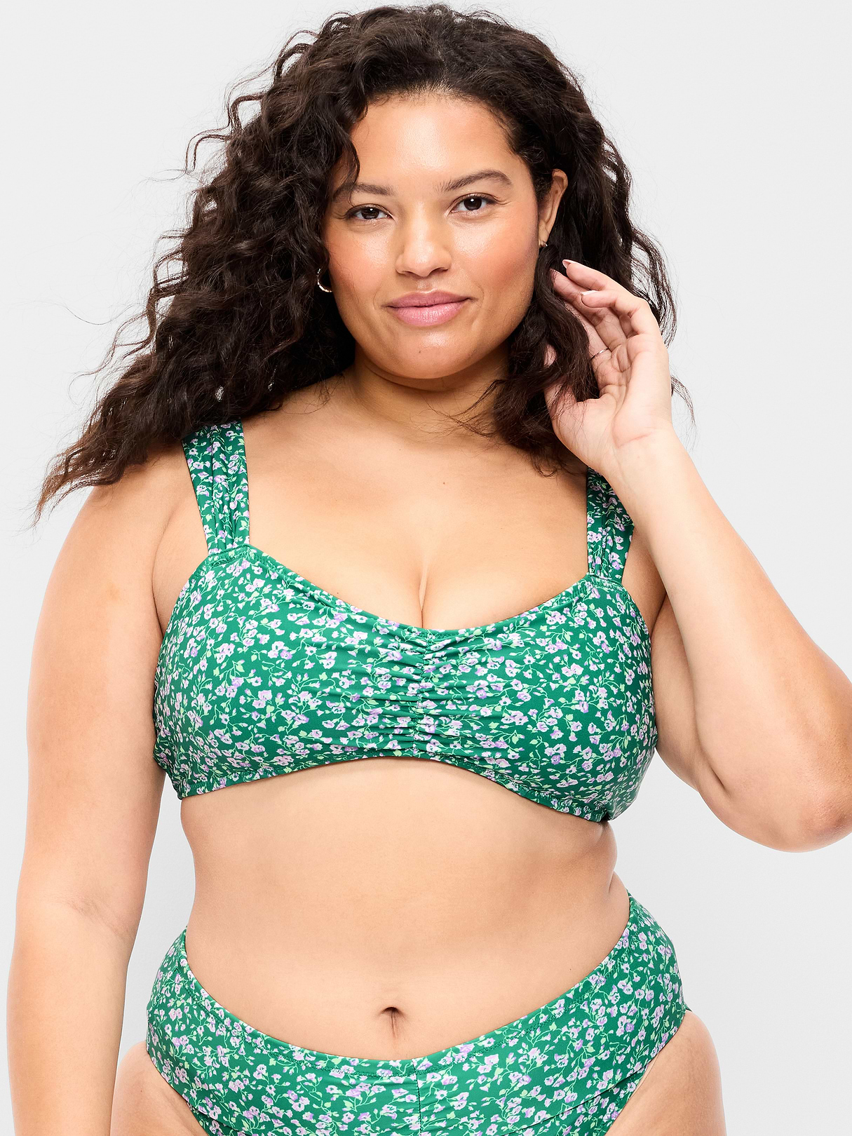 Cinched Swim Top - Green Floral