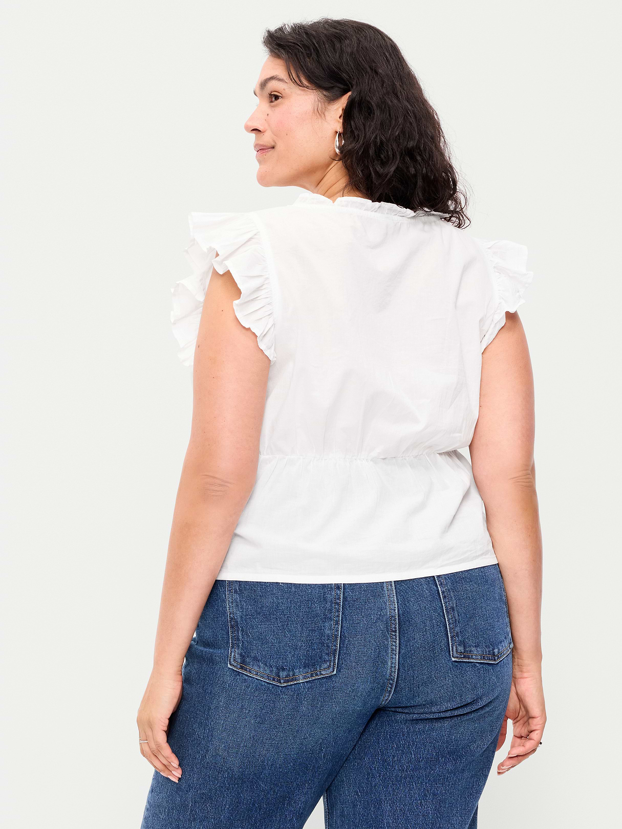 Flutter-Sleeve Embroidered Top - White Lilies