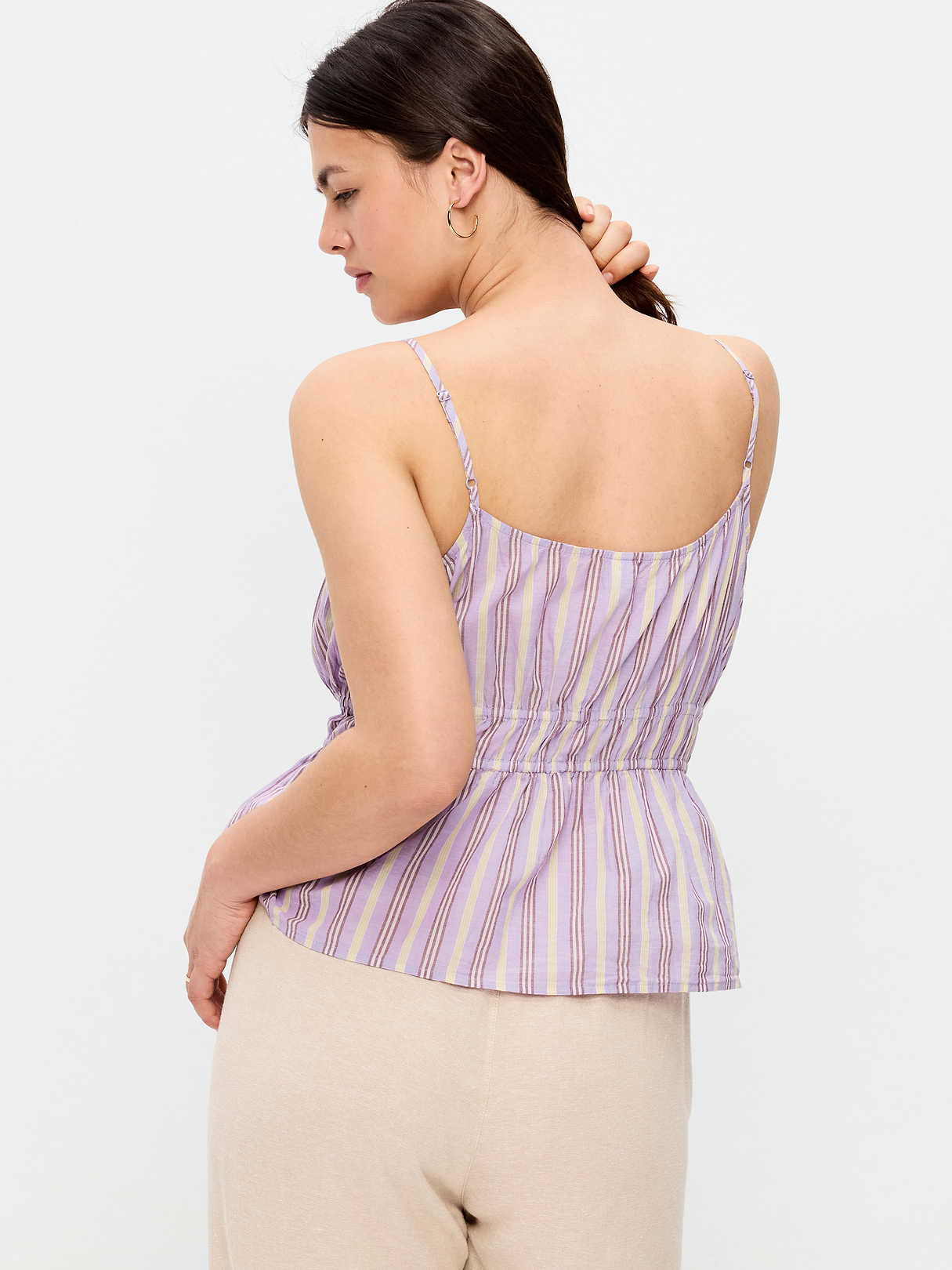 Fitted Smocked Tank Top - Purple Stripe