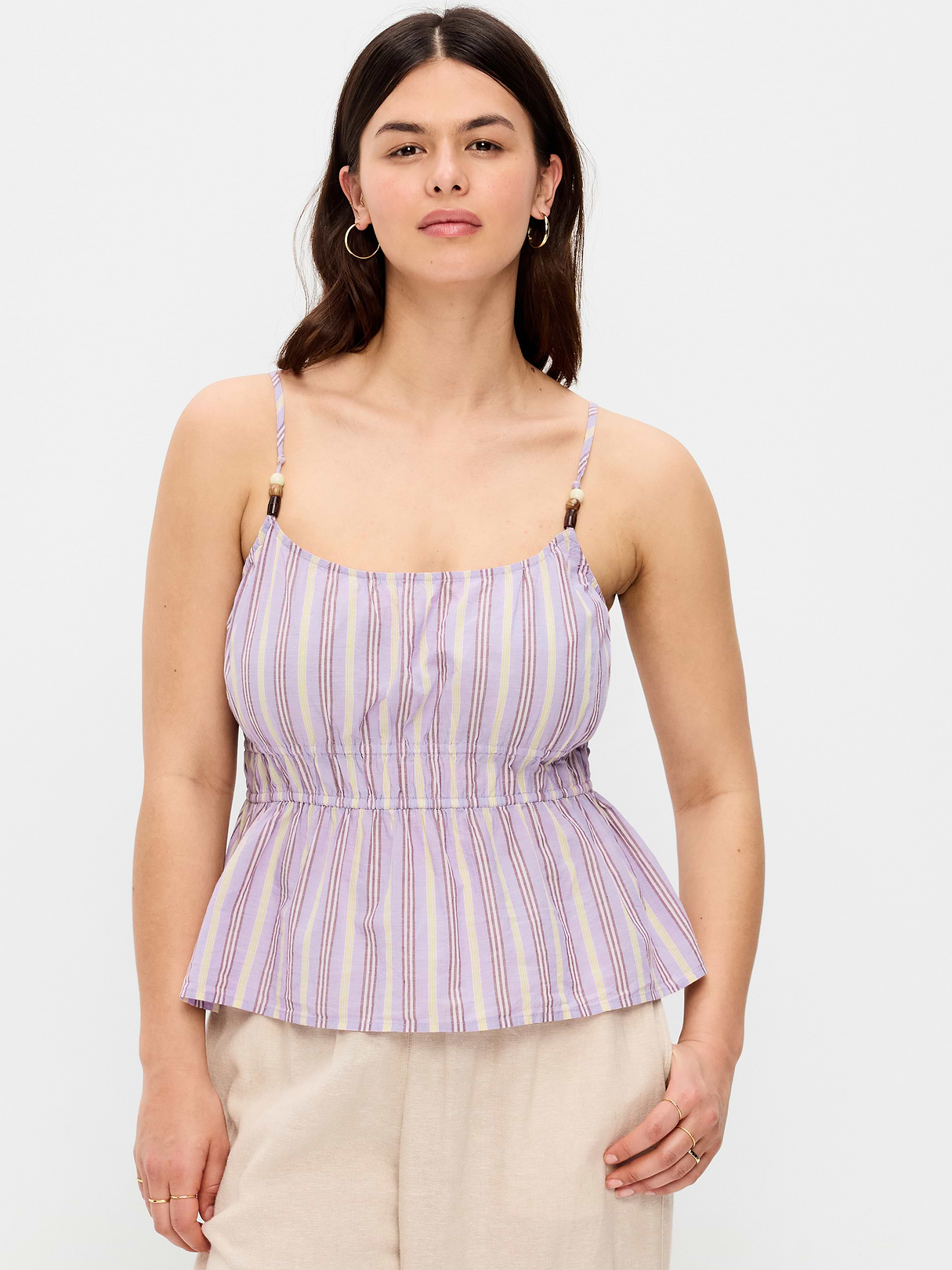 Fitted Smocked Tank Top - Purple Stripe