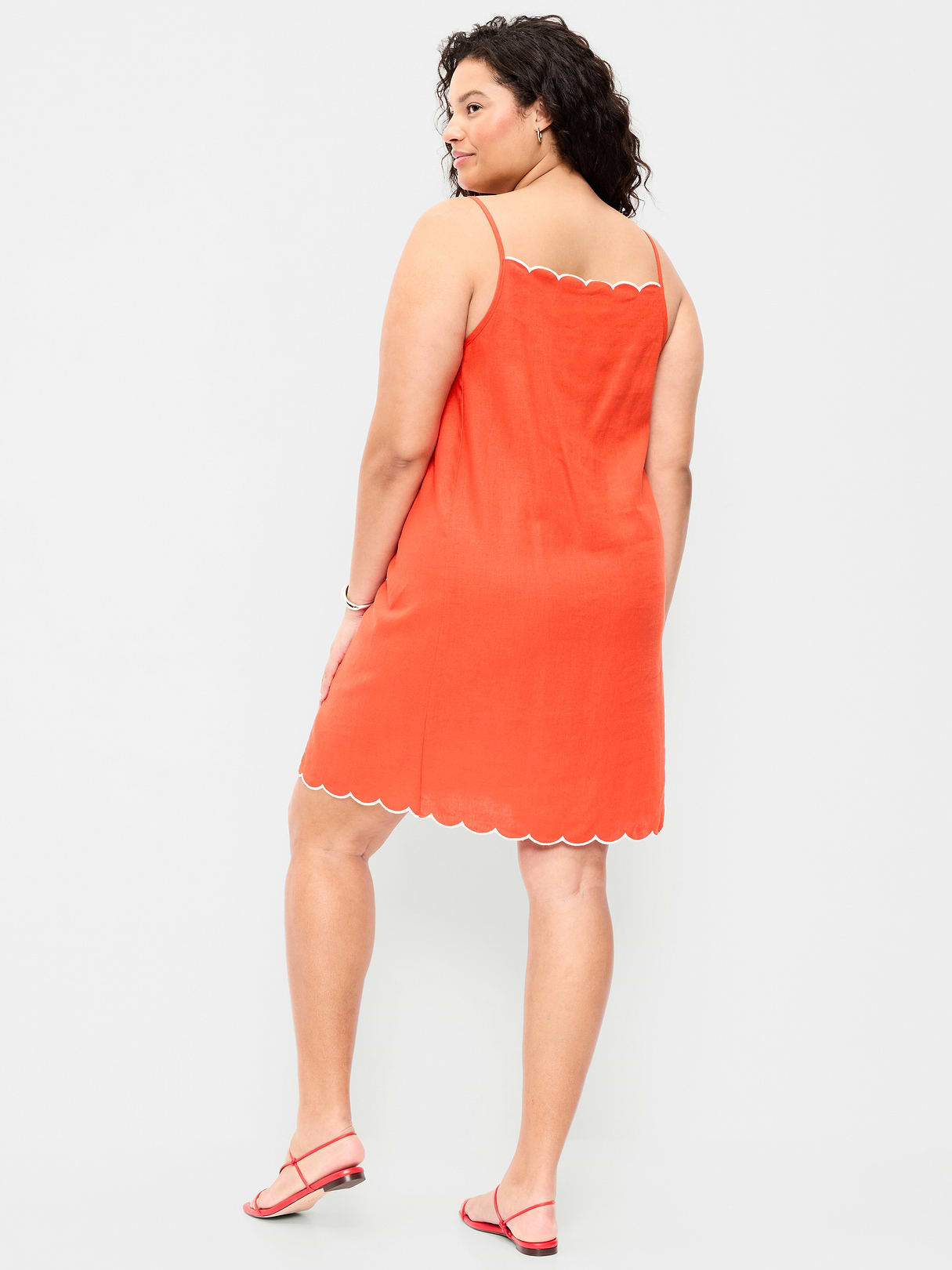 Linen-Blend Apron-Neck Mini Shift Dress - Moonfish Orange