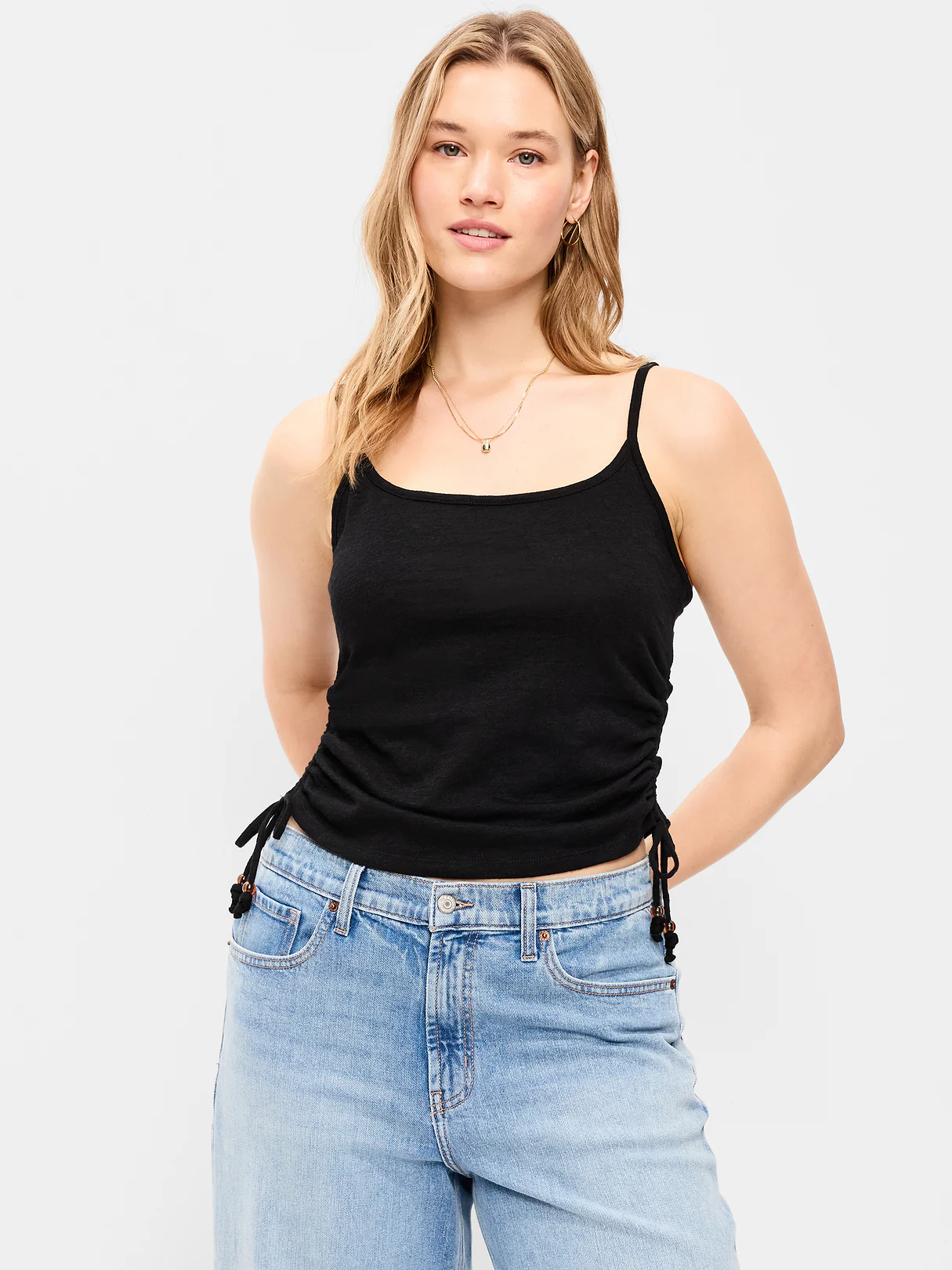 Shirred Side Cami Tank Top - Black Jack