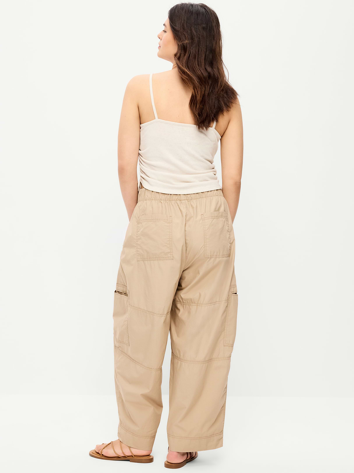 Mid-Rise Cropped Barrel-Leg Utility Pants - Toasted Almond