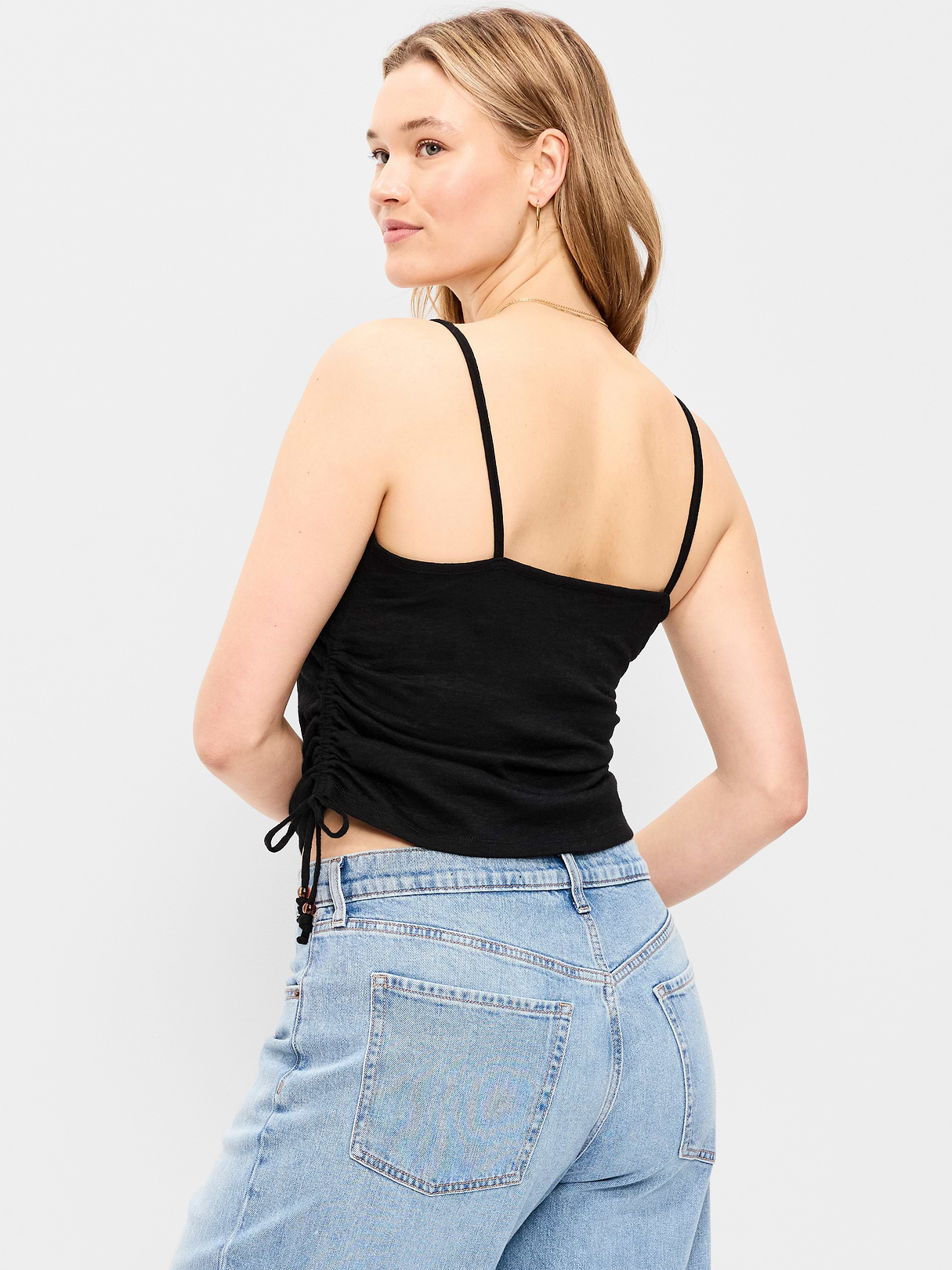 Shirred Side Cami Tank Top - Black Jack
